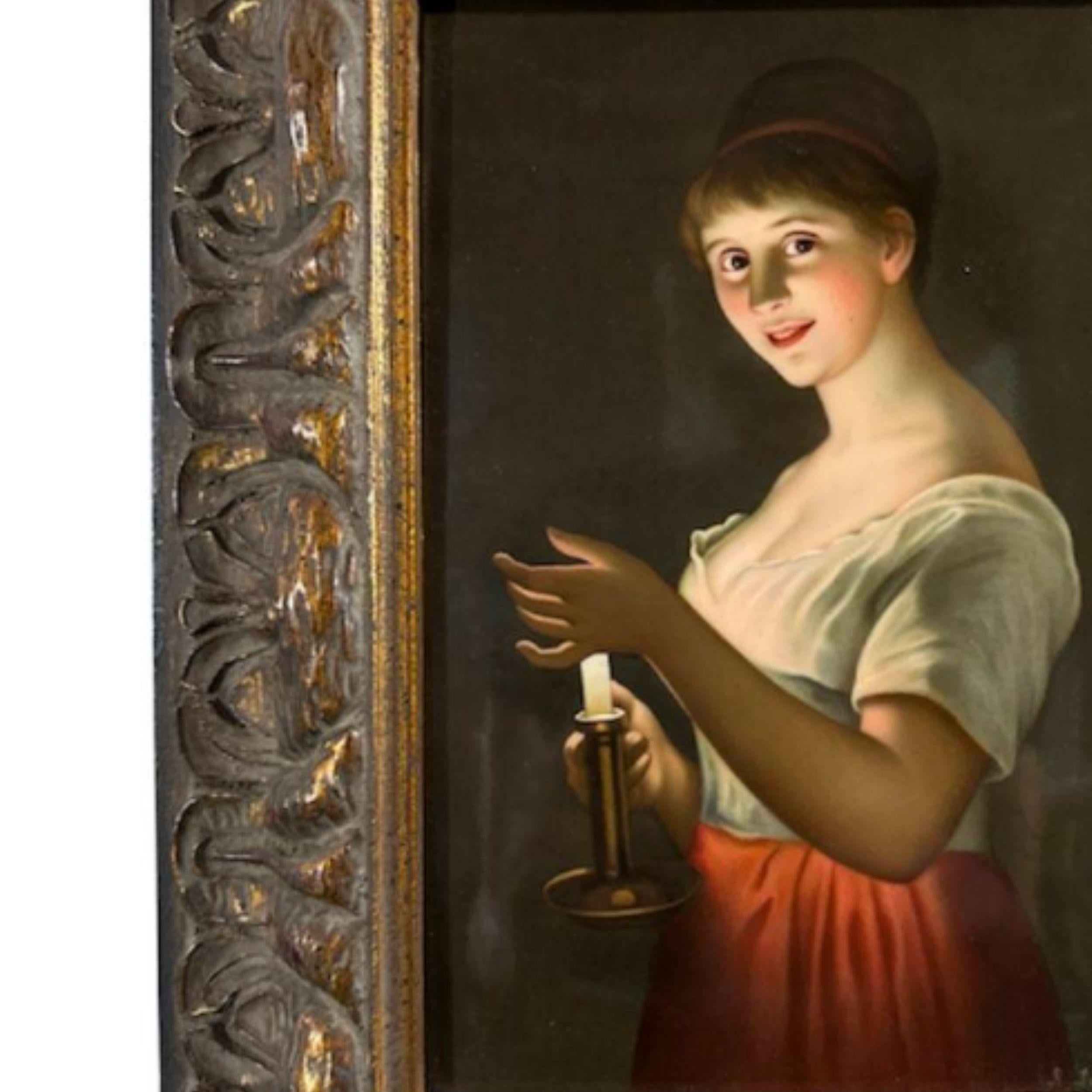 KPM Porcelain Plaque - Woman With Candle (German) For Sale 13