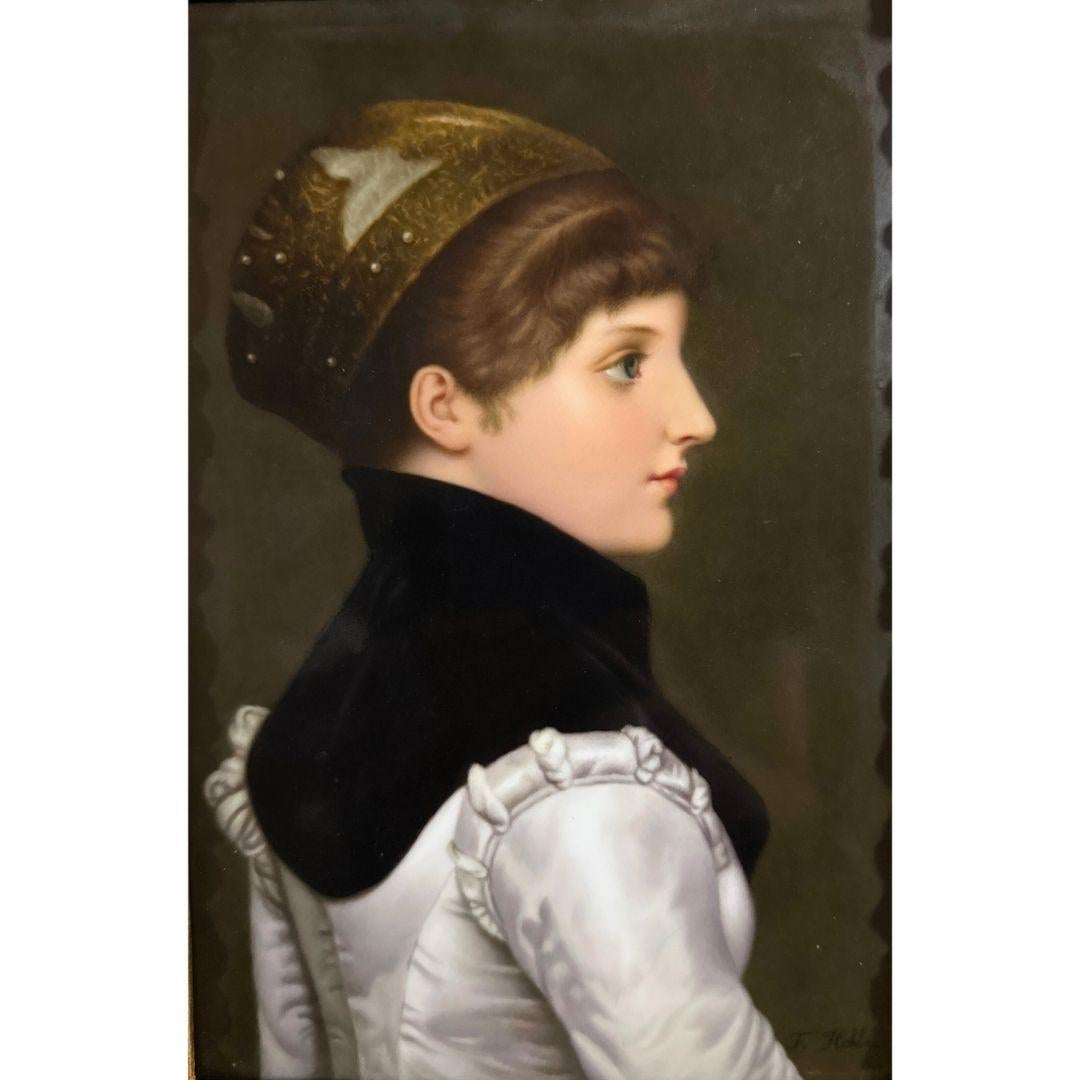 KPM Porcelain Plaque - Proper Woman with Carved Gilt Wood Frame - Victorian Art by Unknown