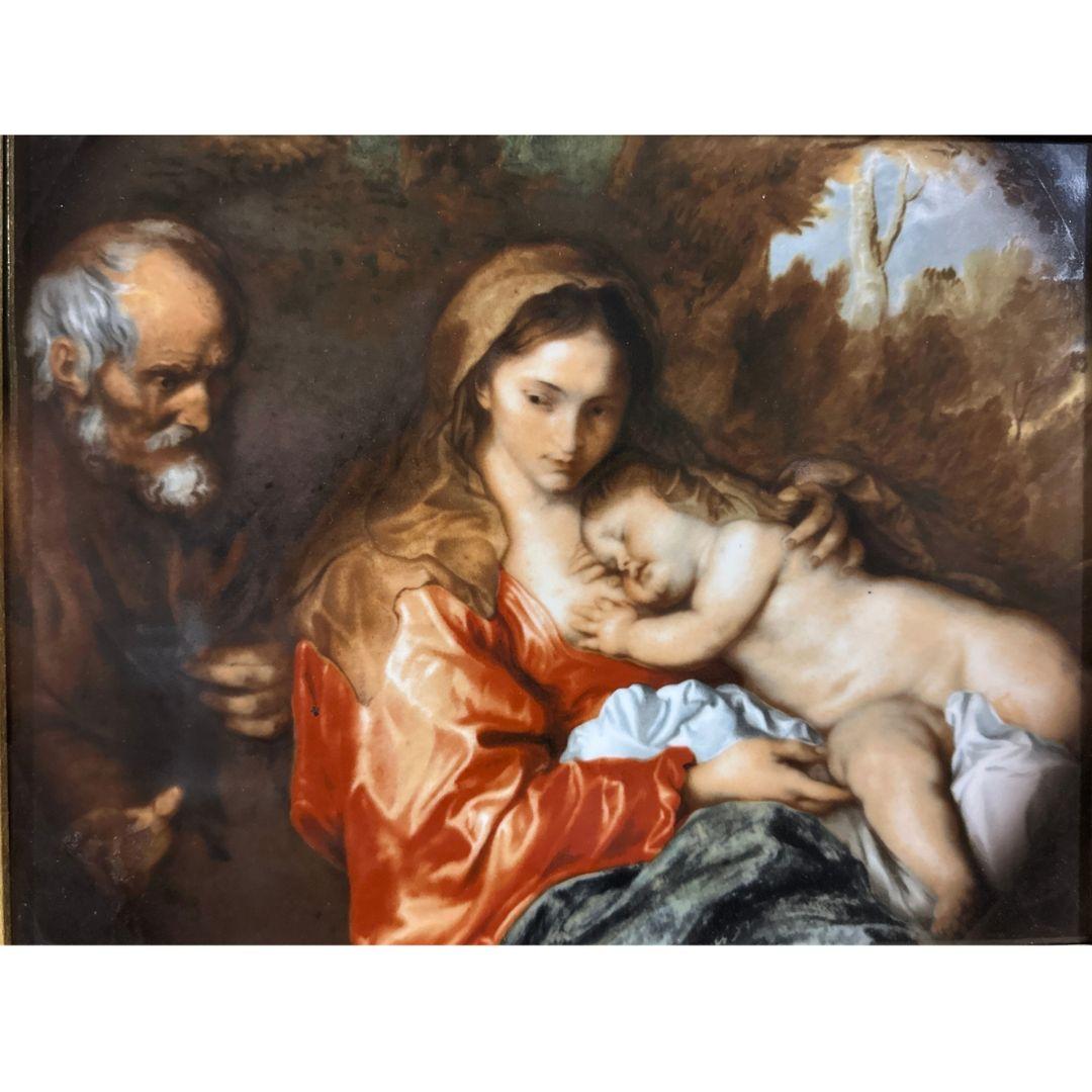 KPM porcelain plaque German ” Rest Of Holy Family During The Flight into Egypt - Victorian Art by Unknown