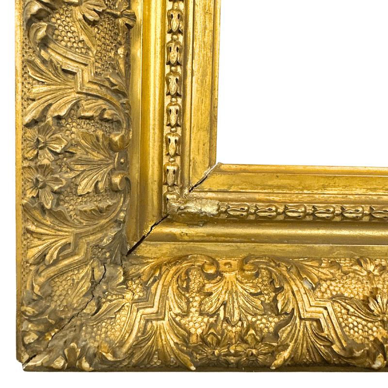 1860’s Antique American Gilt Wood Barbi Frame

Frame Size: Width: 20″ X Height: 25″

Thickness: 4″

Picture Size: Width:12″ X  Height: 17″