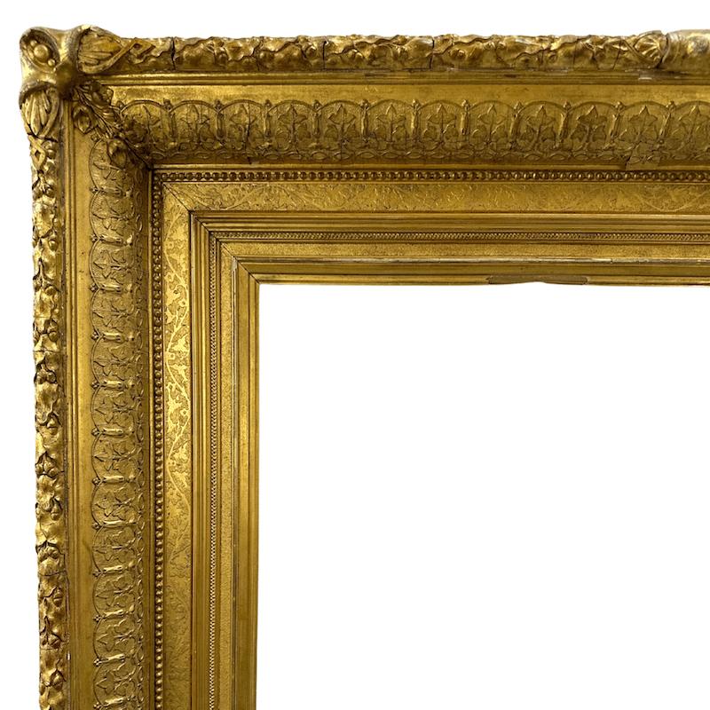 Large American 1880s Gilt Wood Antique Frame

Frame Size: Width: 45″ X Height: 61″

Thickness: 8″

Picture Size: Width: 30.40″ X  Height: 46.50″

Bin Code 532