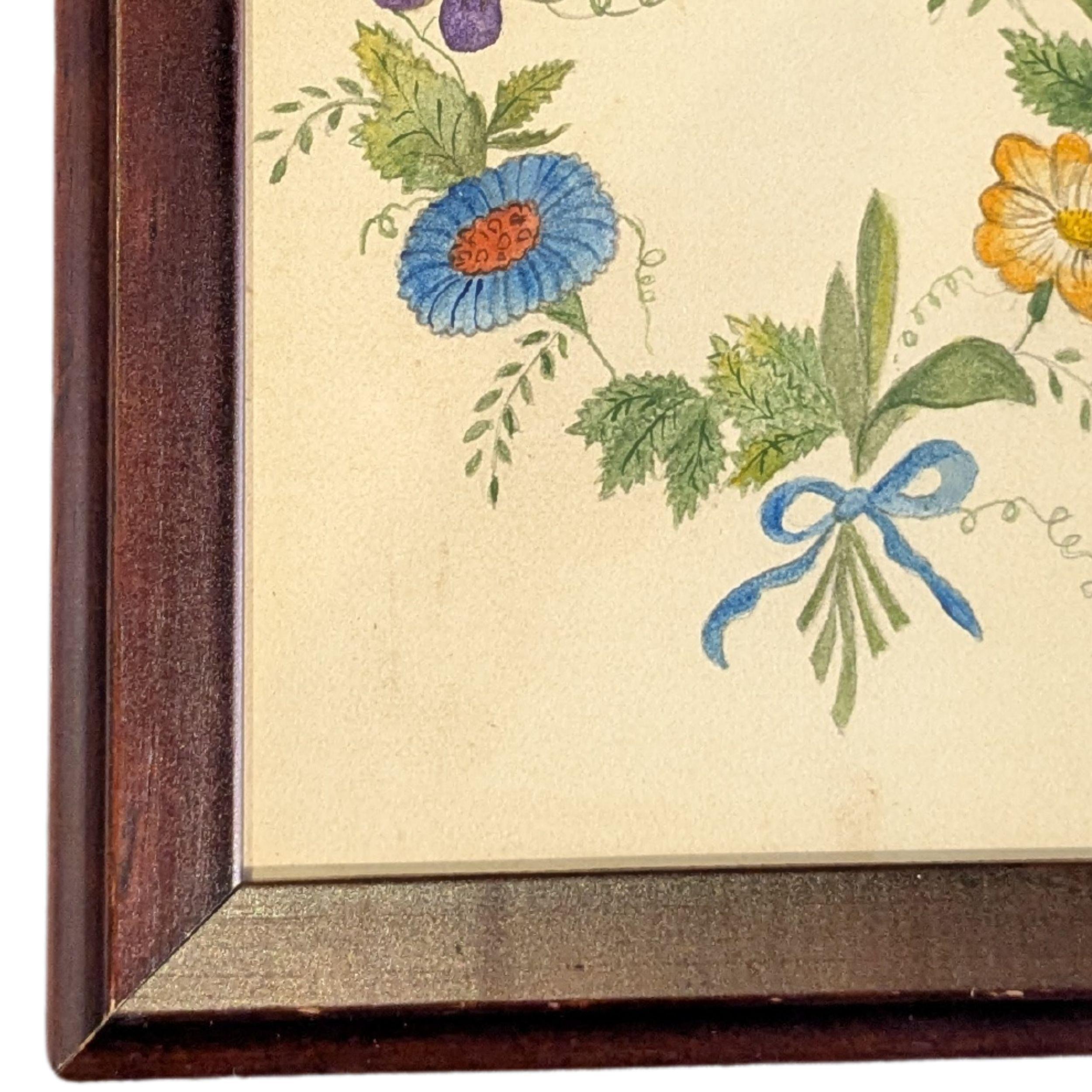 Una delicata e armoniosa sinfonia di colori, questo acquerello di Evelyn S. Dubiel presenta un anello di fiori splendidamente disposti, ogni petalo prende vita con pennellate fluide e tonalità luminose. La composizione mette in mostra una squisita