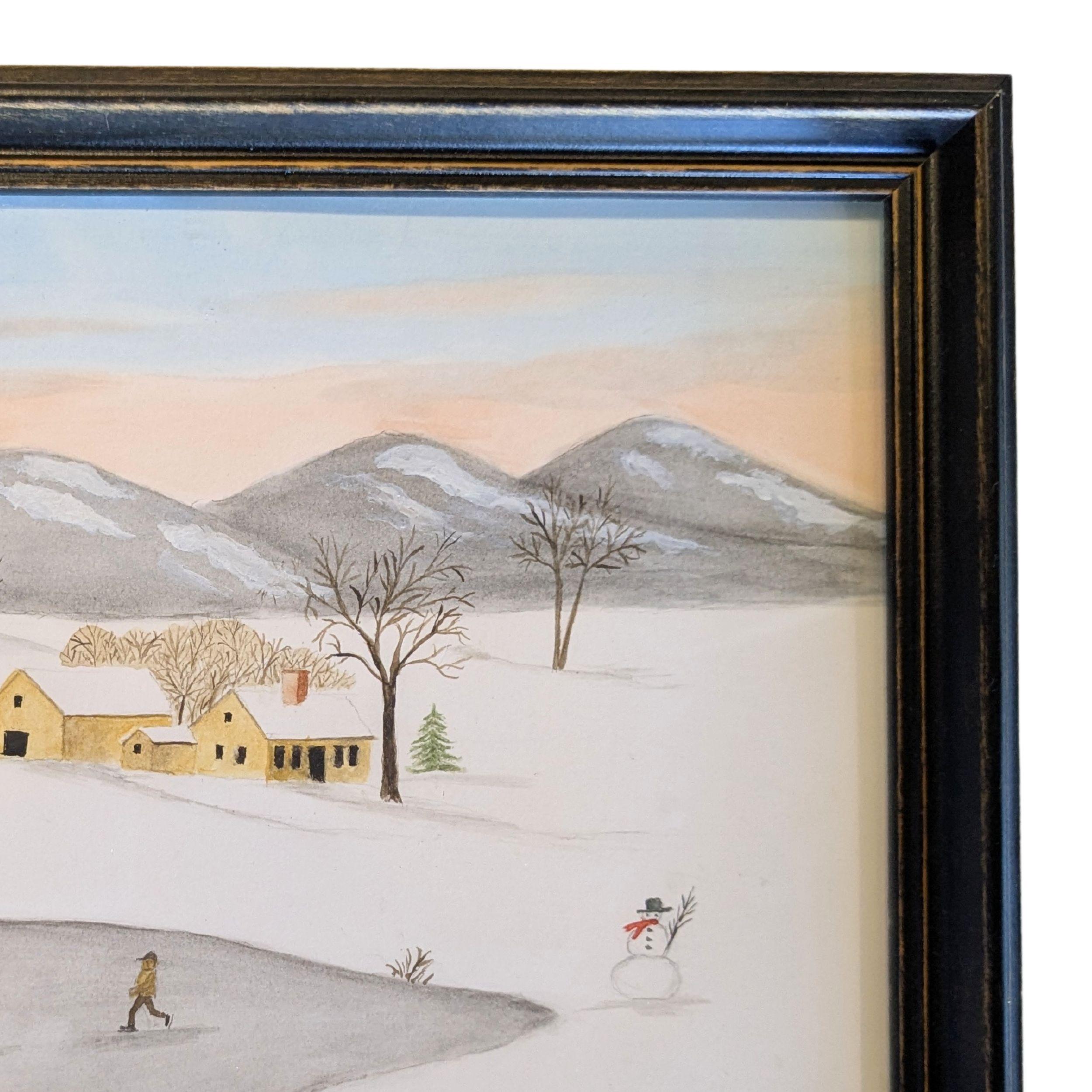 Skating on the Neighborhood Pond, signé - Artisanat Art par Evelyn S. Dubiel