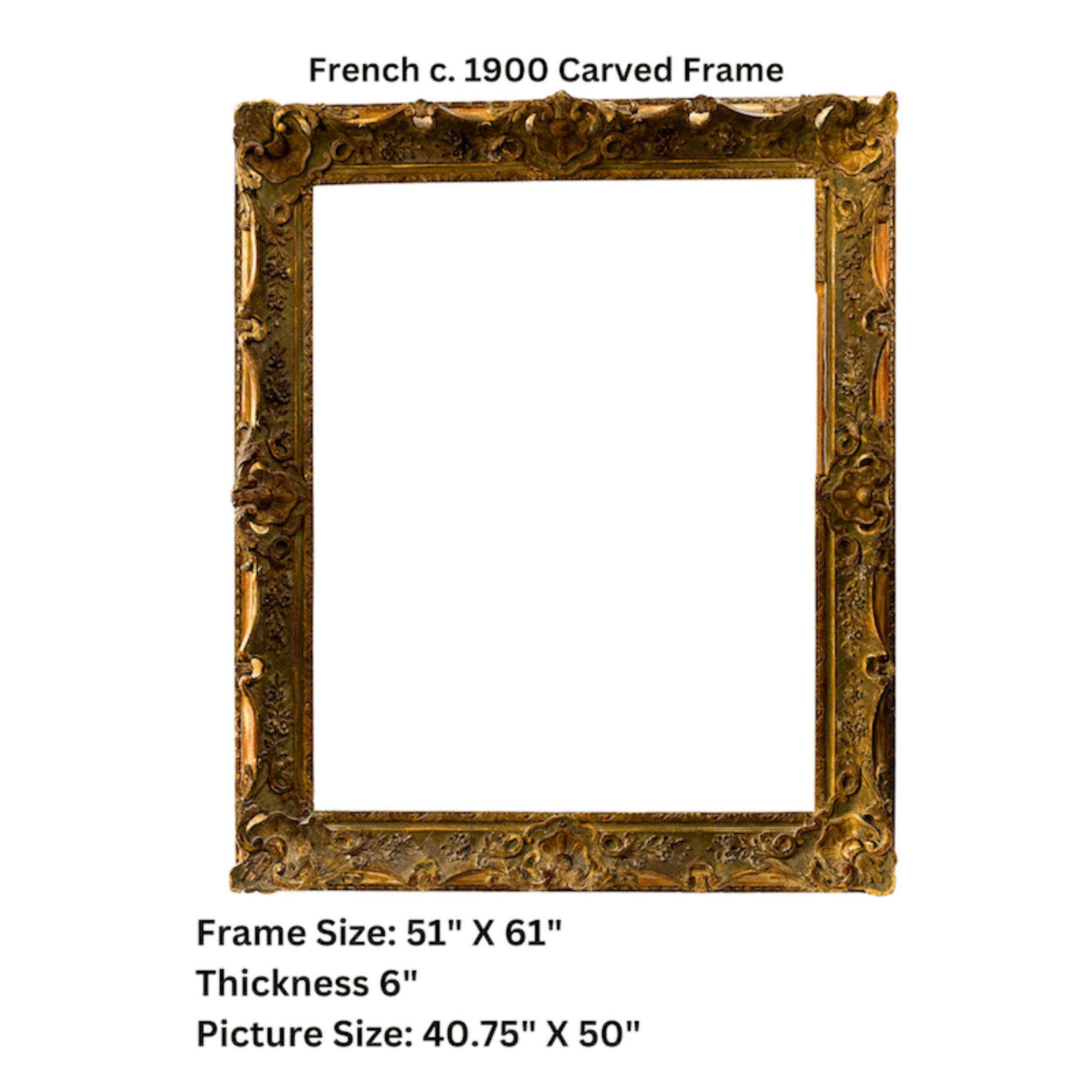 Grand cadre français du XIXe siècle avec patine dorée, cartouches et rinceaux d'Acanthus en vente 3