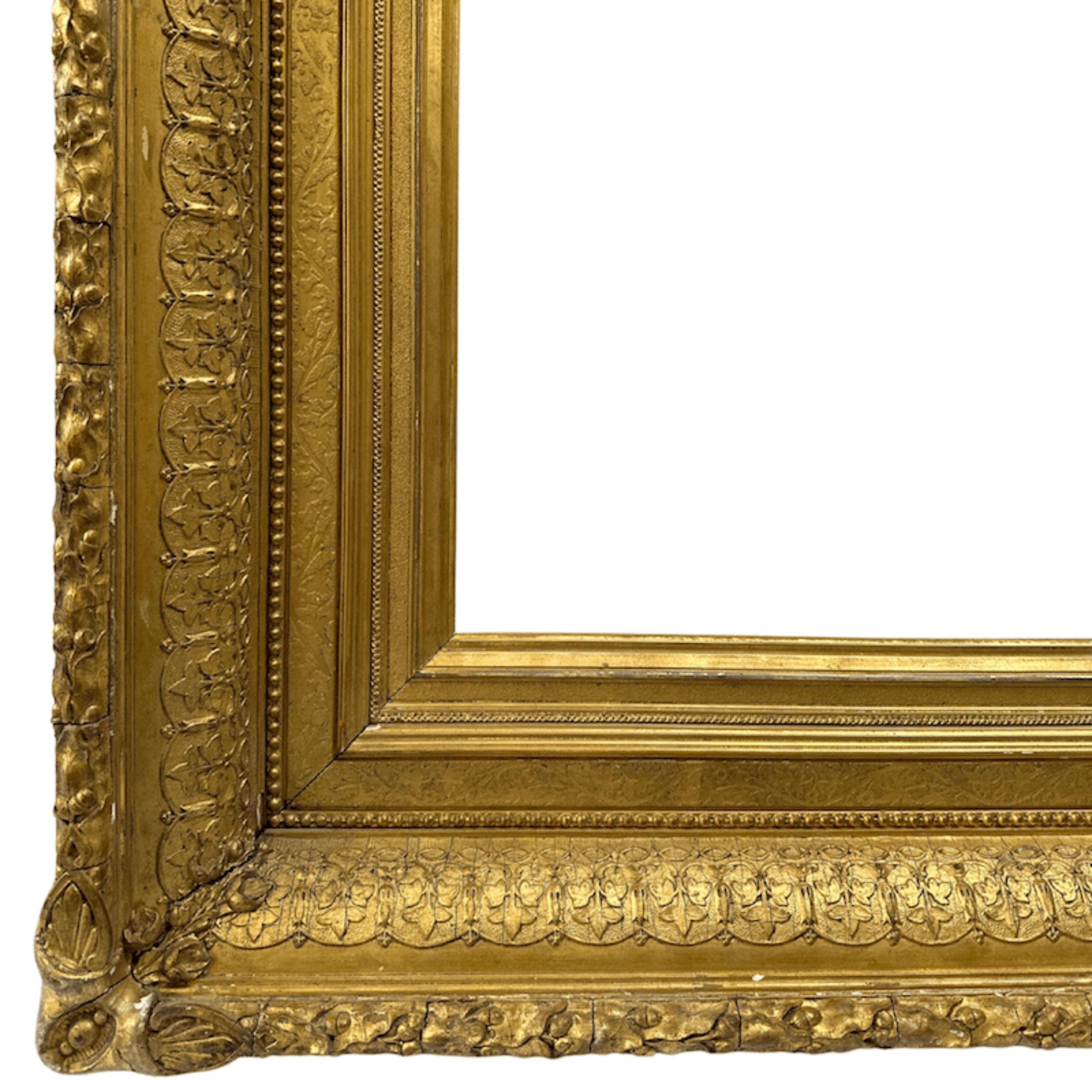 Large 1880s American Gilt Frame with Egg-and-Dart, Beading & Winged Corners For Sale 2