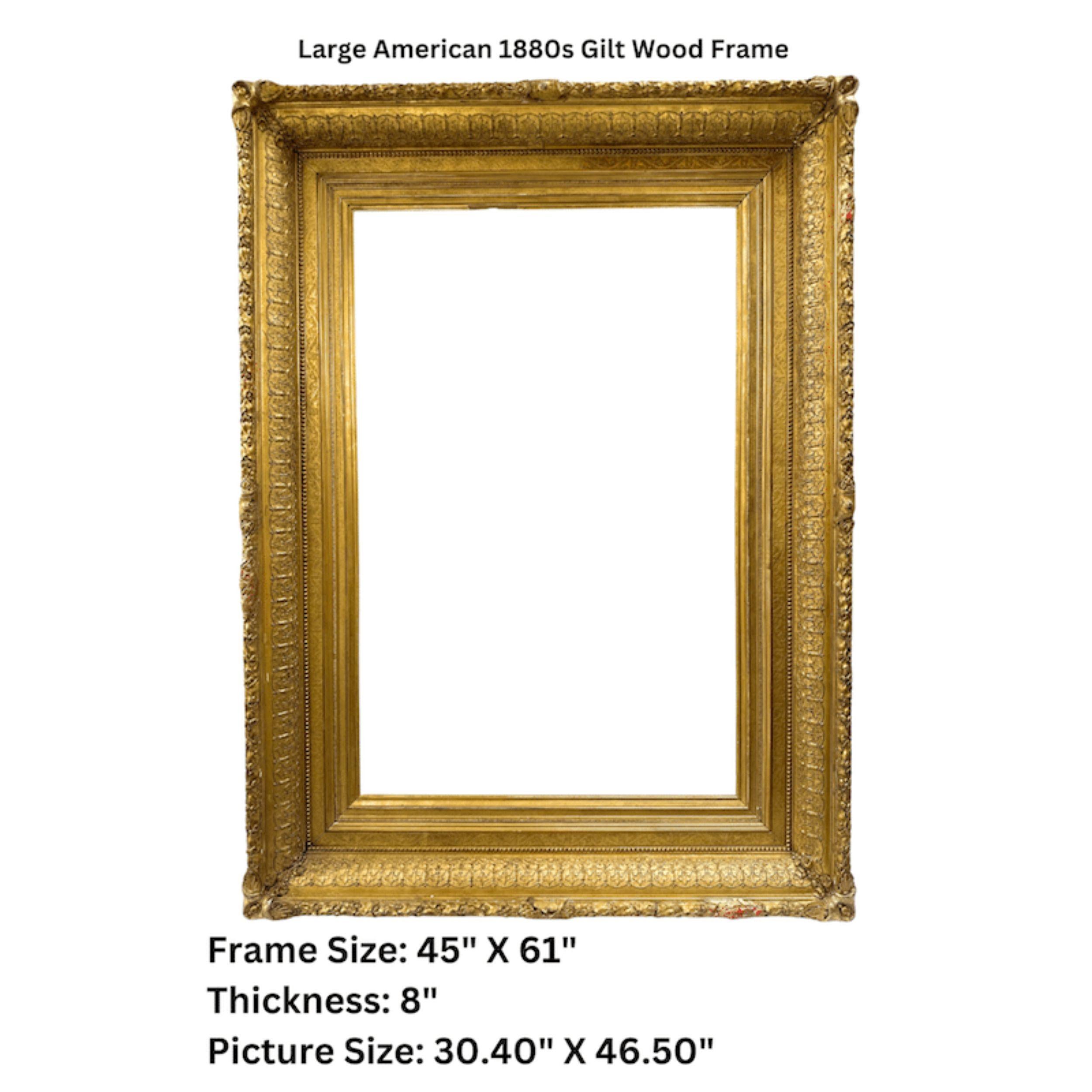 Large 1880s American Gilt Frame with Egg-and-Dart, Beading & Winged Corners For Sale 5