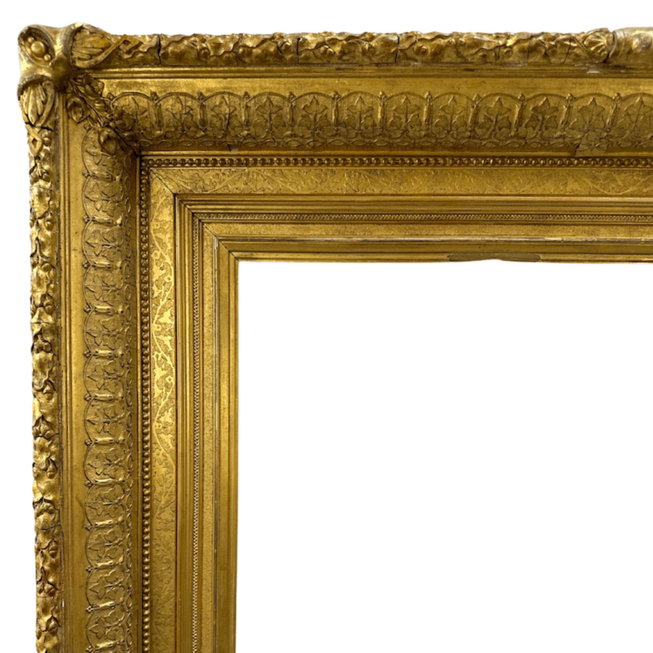 Large 1880s American Gilt Frame with Egg-and-Dart, Beading & Winged Corners For Sale 1
