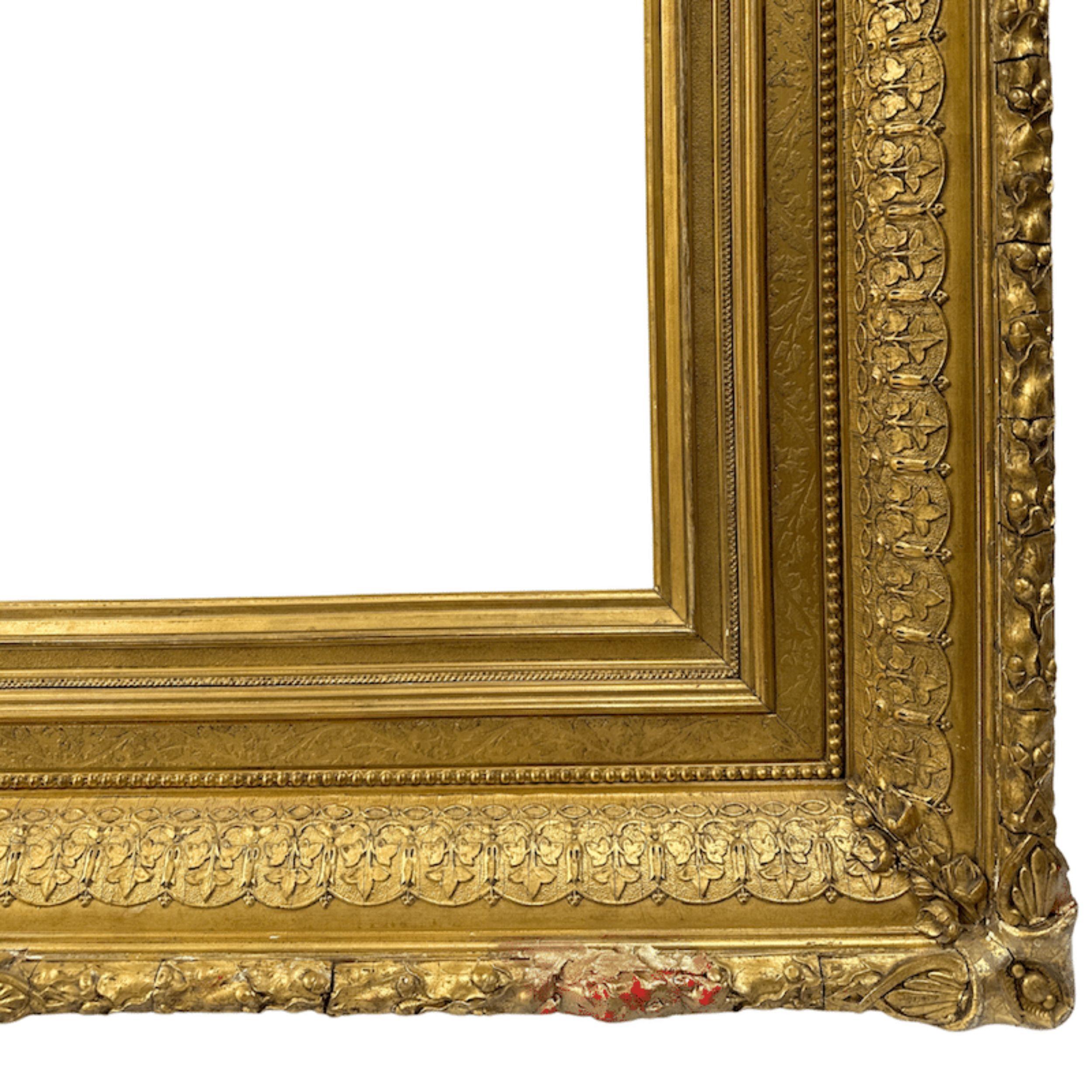 Large 1880s American Gilt Frame with Egg-and-Dart, Beading & Winged Corners For Sale 3