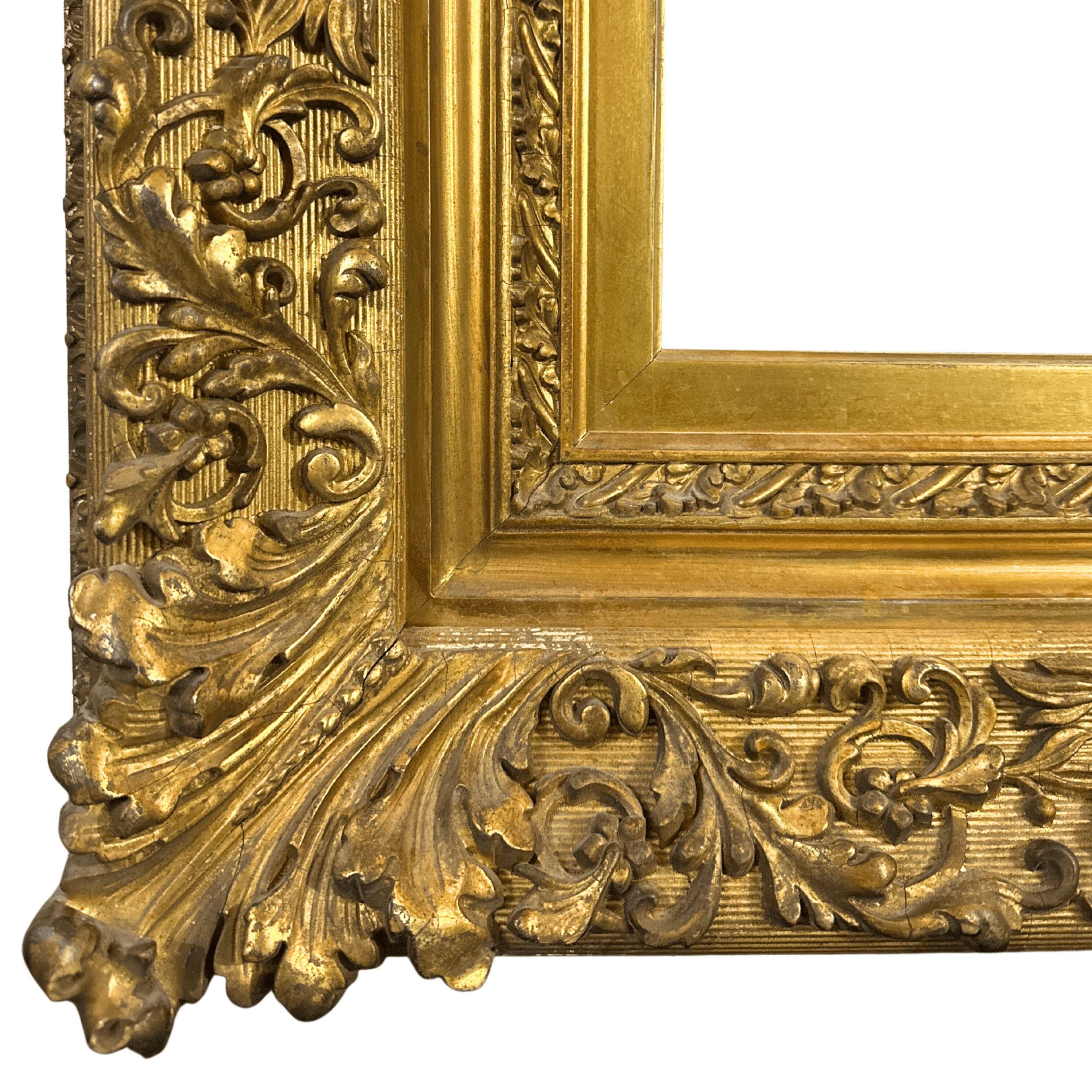 Marco Barbizon Antiguo del Siglo XVIII Tallado a Mano con Diseño Floral y de Acanto - Art Escuela de Barbizon de Unknown