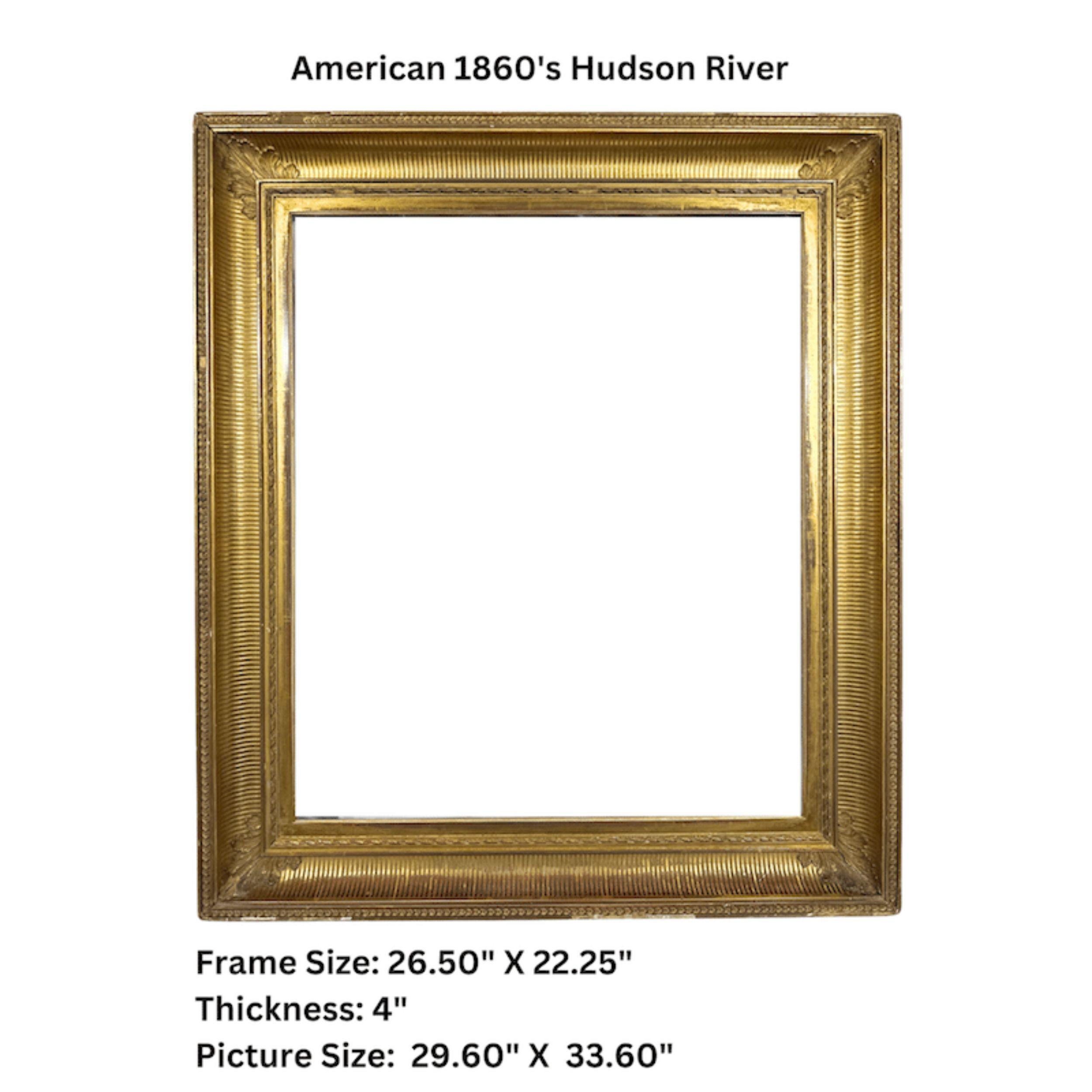 Marco dorado antiguo de la Escuela del Río Hudson de la década de 1860 con molduras de huevo y dardo y abalorios en venta 3