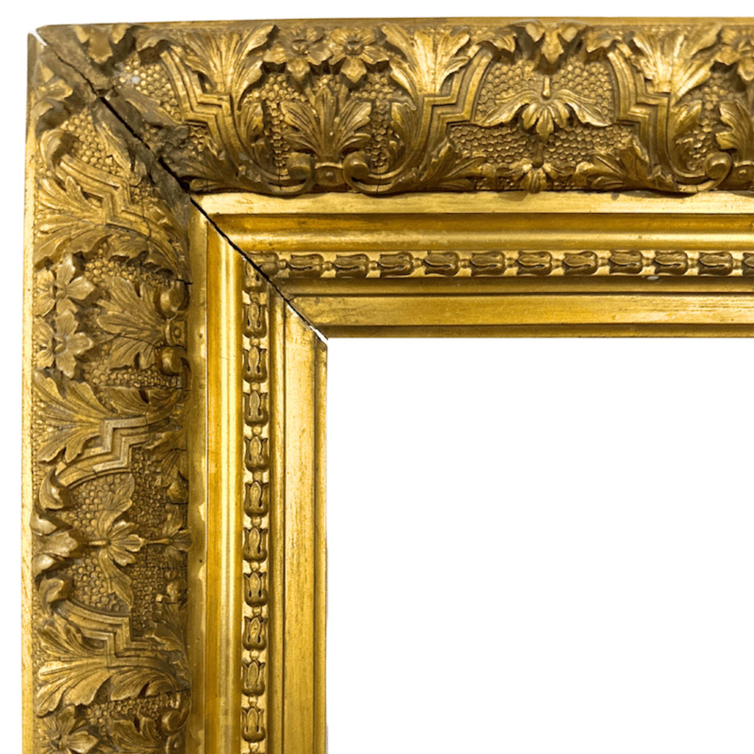 1860s Antique American Gilt Wood Barbizon Frame with Acanthus & Floral Detail For Sale 2