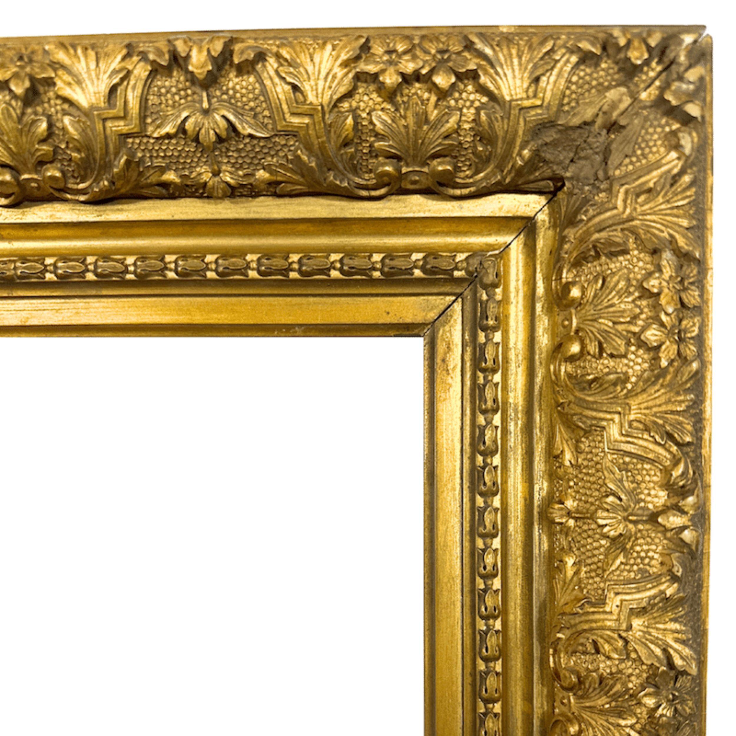 1860s Antique American Gilt Wood Barbizon Frame with Acanthus & Floral Detail For Sale 1