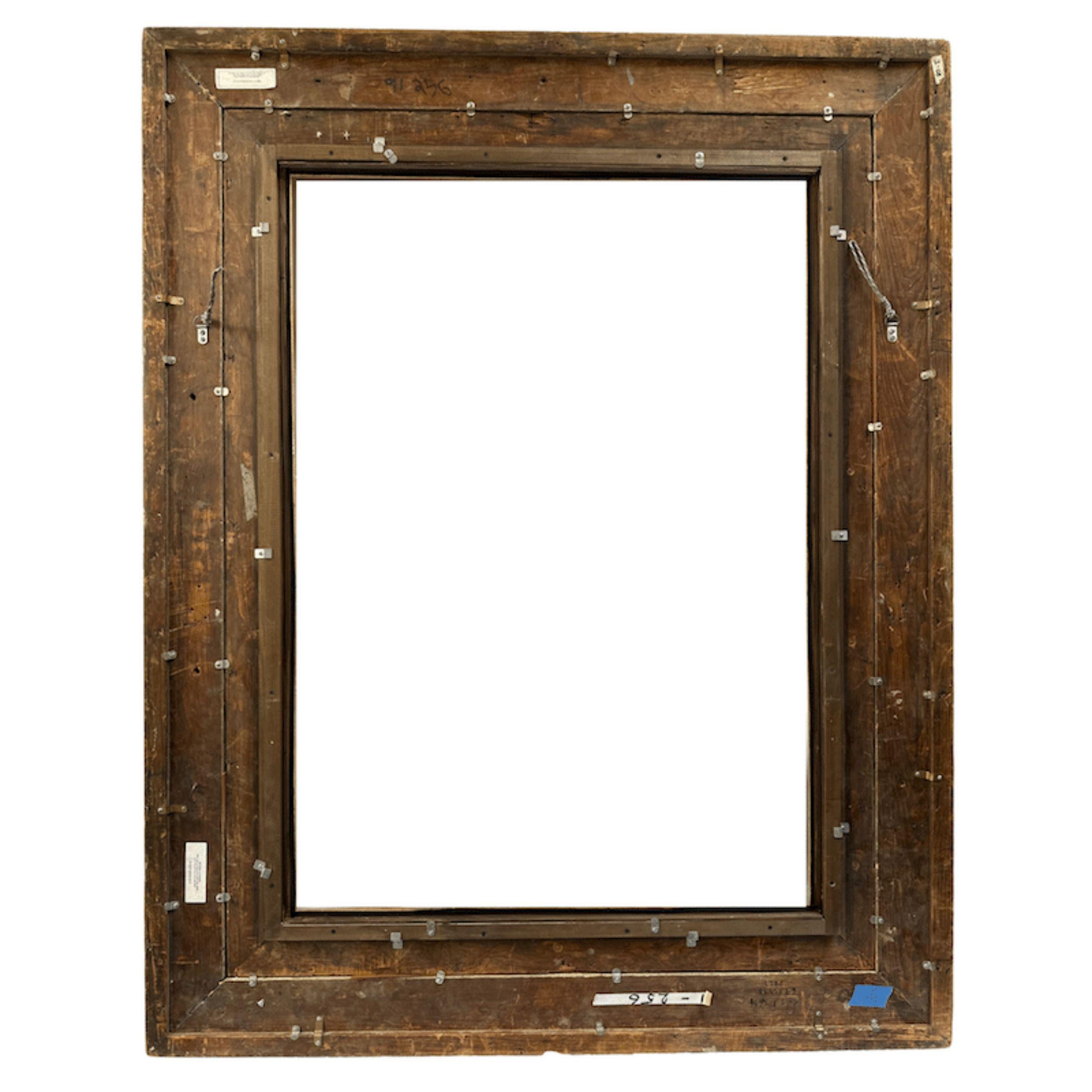 Grande cornice americana dorata Barbizon del 1880 con motivi di acanto e cartiglio in vendita 5