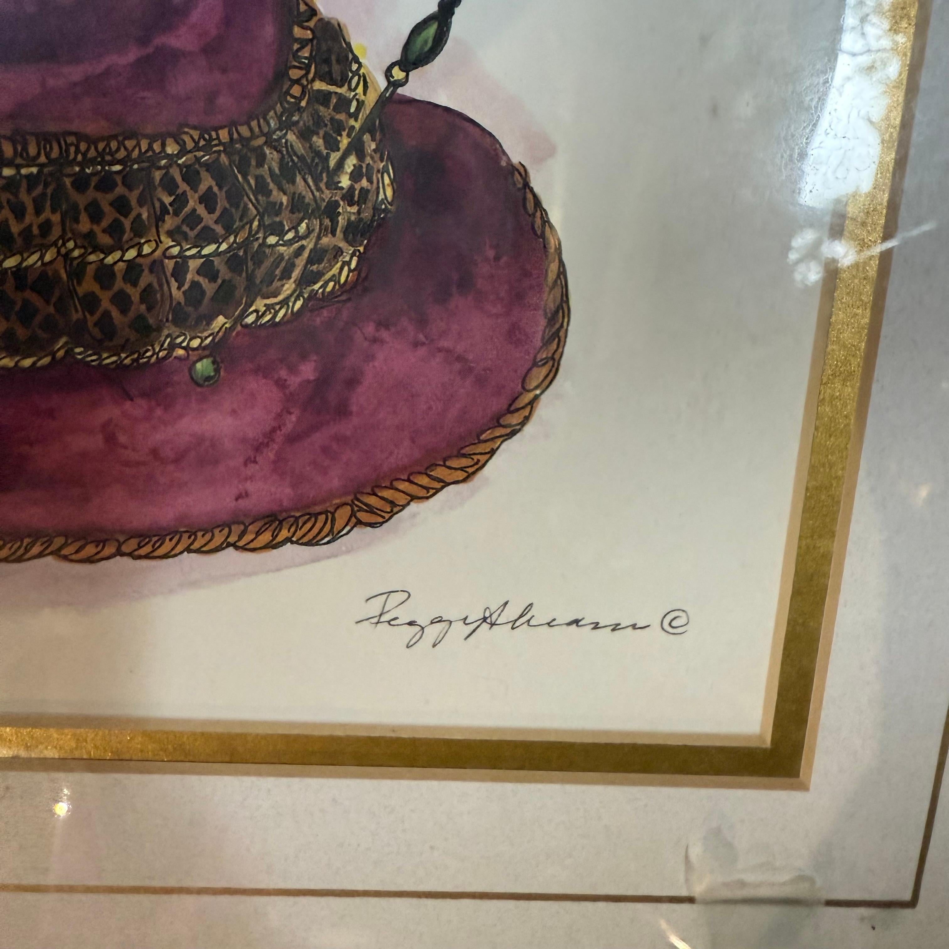 Illustration de chapeau à l'aquarelle par Peggy Abrams, encadrée en vente 3
