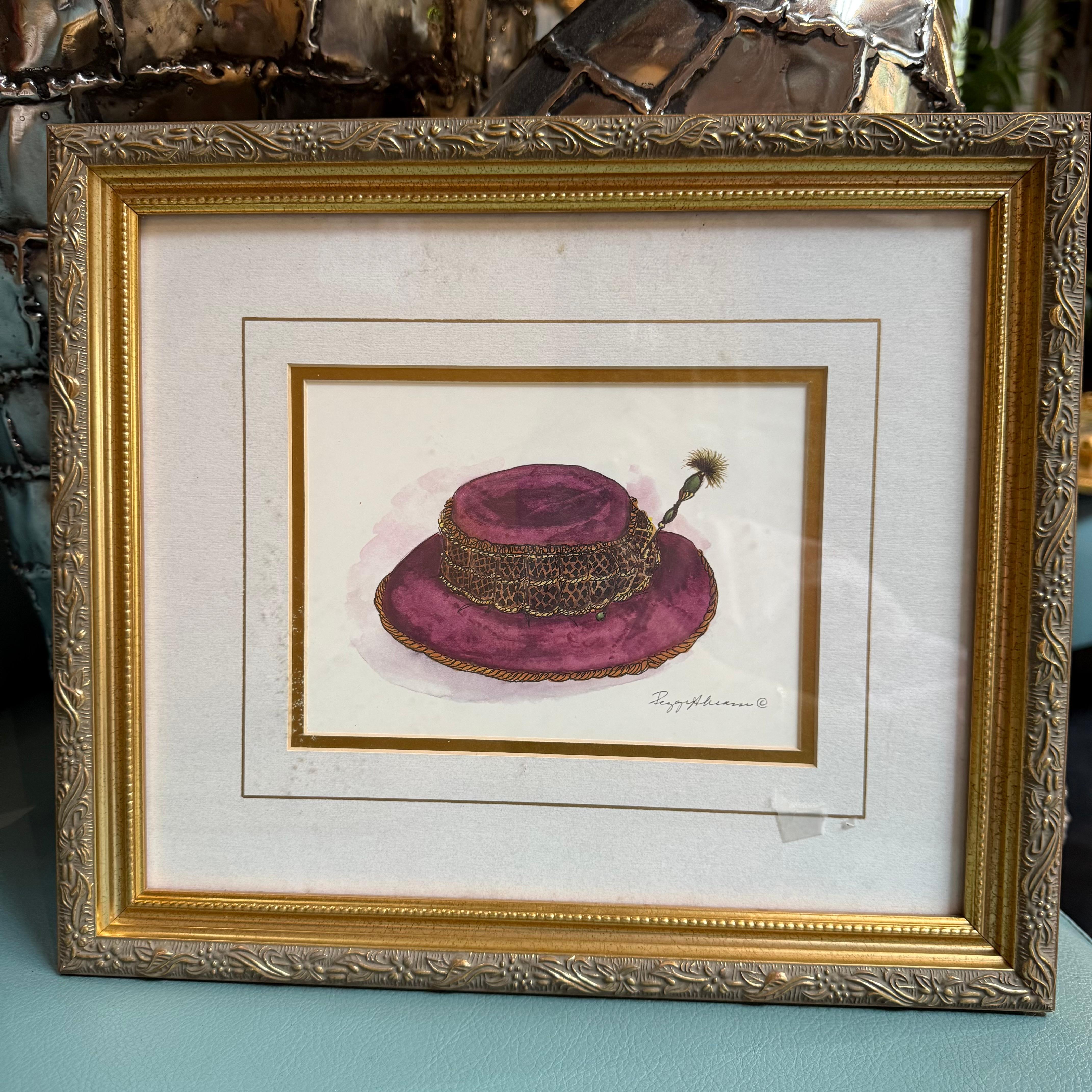 Illustration de chapeau à l'aquarelle par Peggy Abrams, encadrée en vente 6