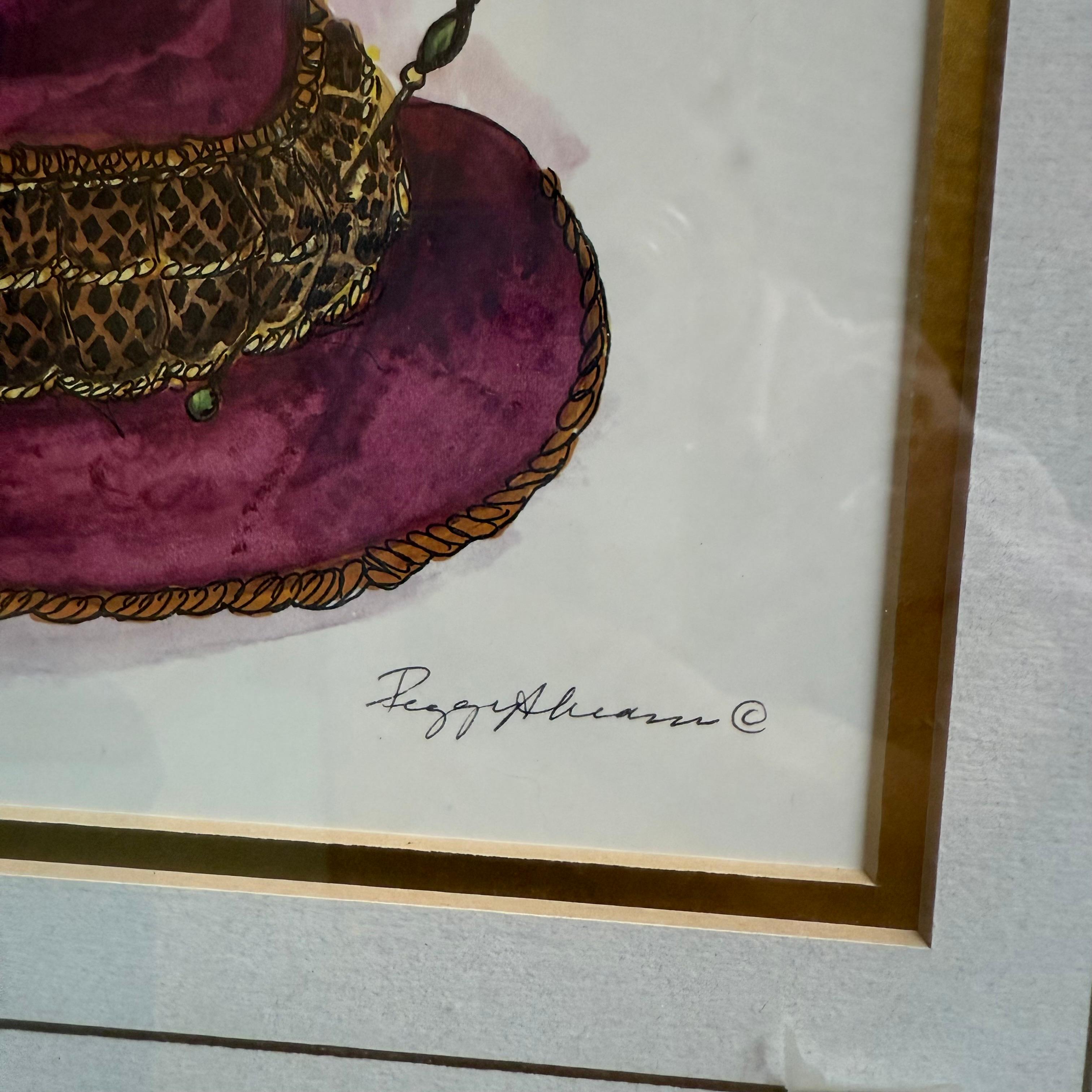 Illustration de chapeau à l'aquarelle par Peggy Abrams, encadrée en vente 7