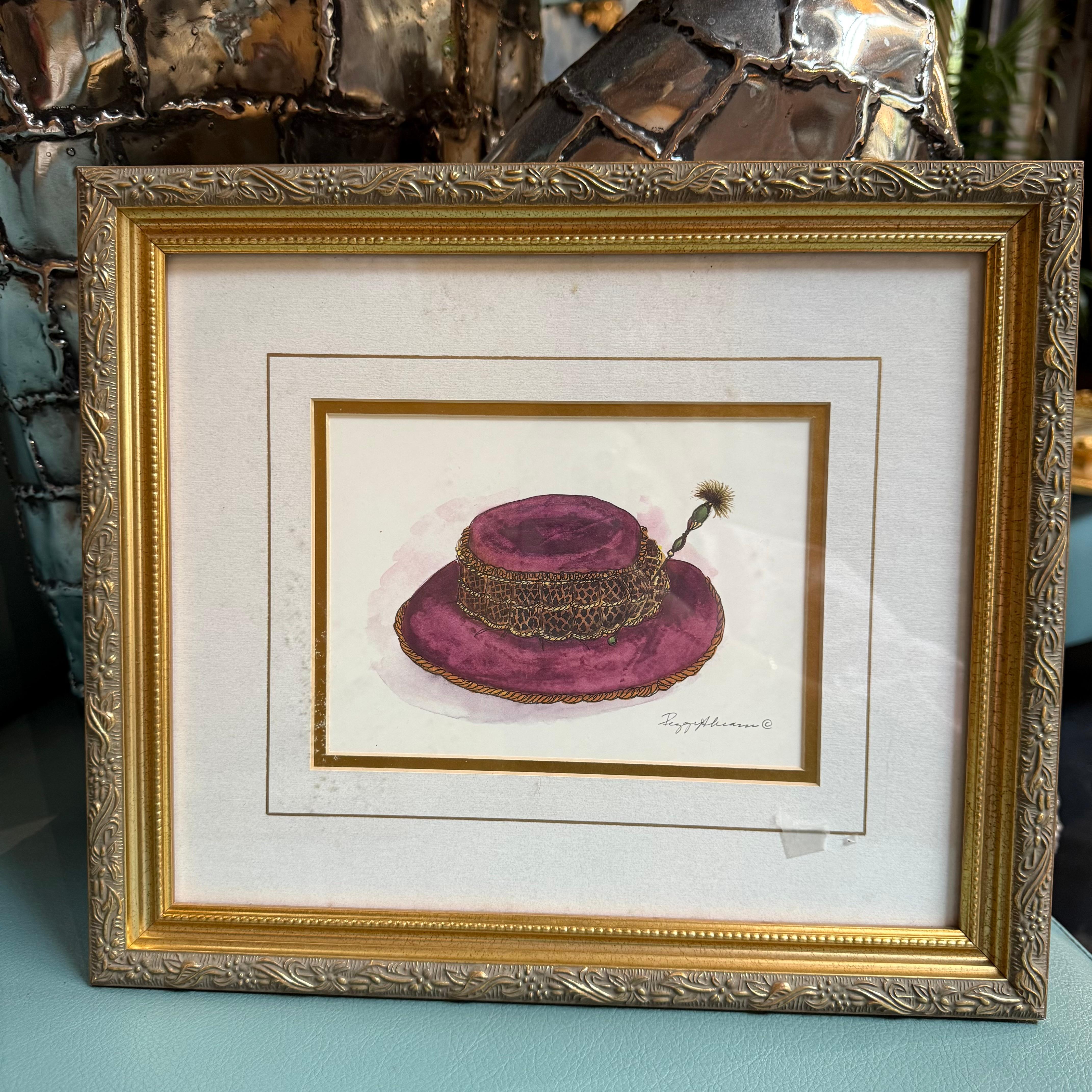 Illustration de chapeau à l'aquarelle par Peggy Abrams, encadrée en vente 11