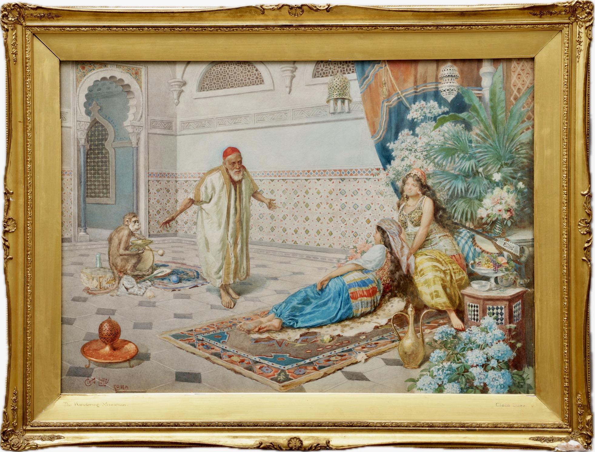 Cleto Luzzi Interior Art - Harem Scene with Musician and Monkey