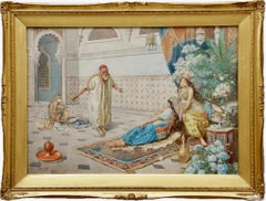 Antique Harem Scene with Musician and Monkey