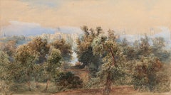 Antique View over Buckingham Palace Garden, Big Ben and Westminster Palace  