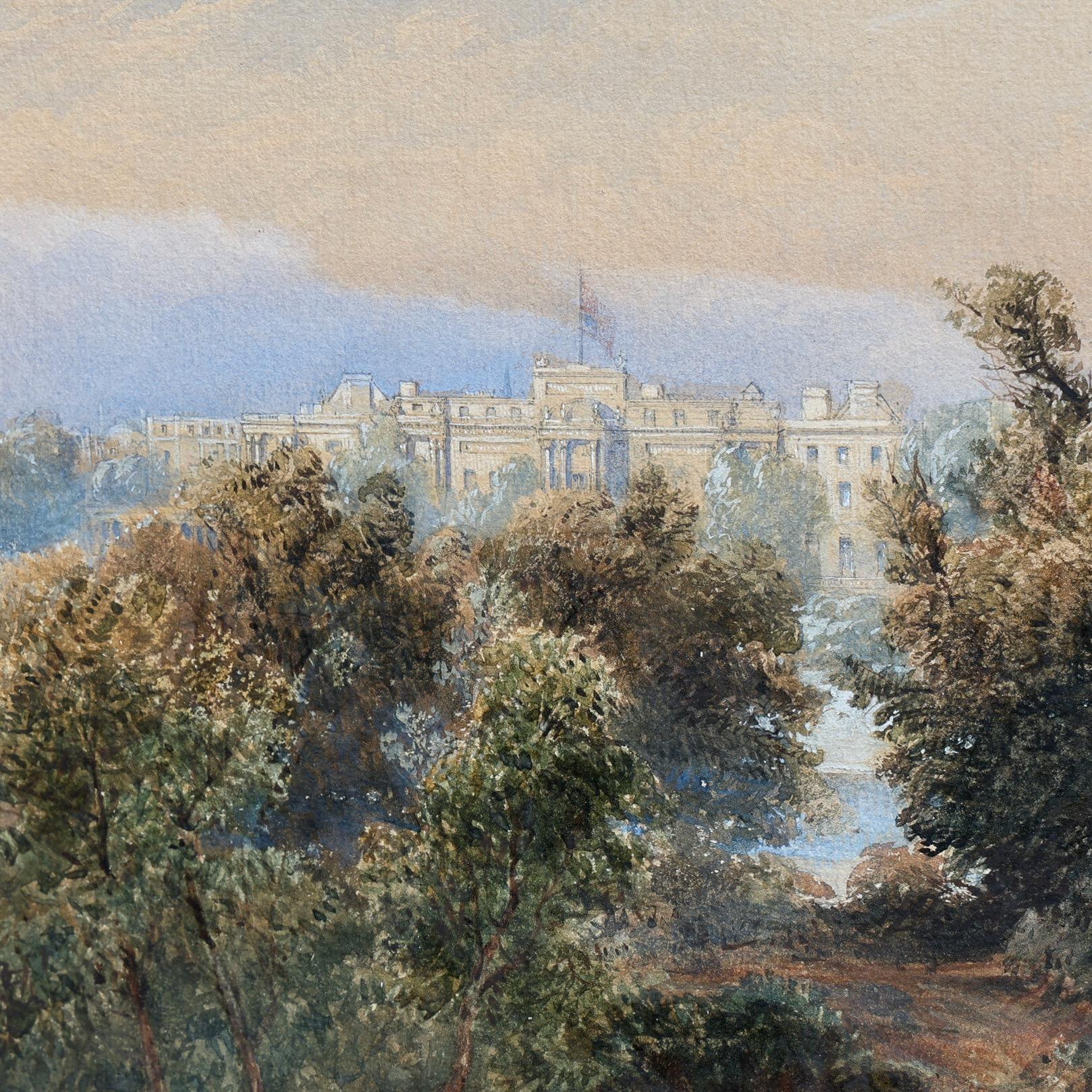 Ansicht über Buckingham Palace Garden, Big Ben und Westminster Palace   (Englische Schule), Art, von Unknown