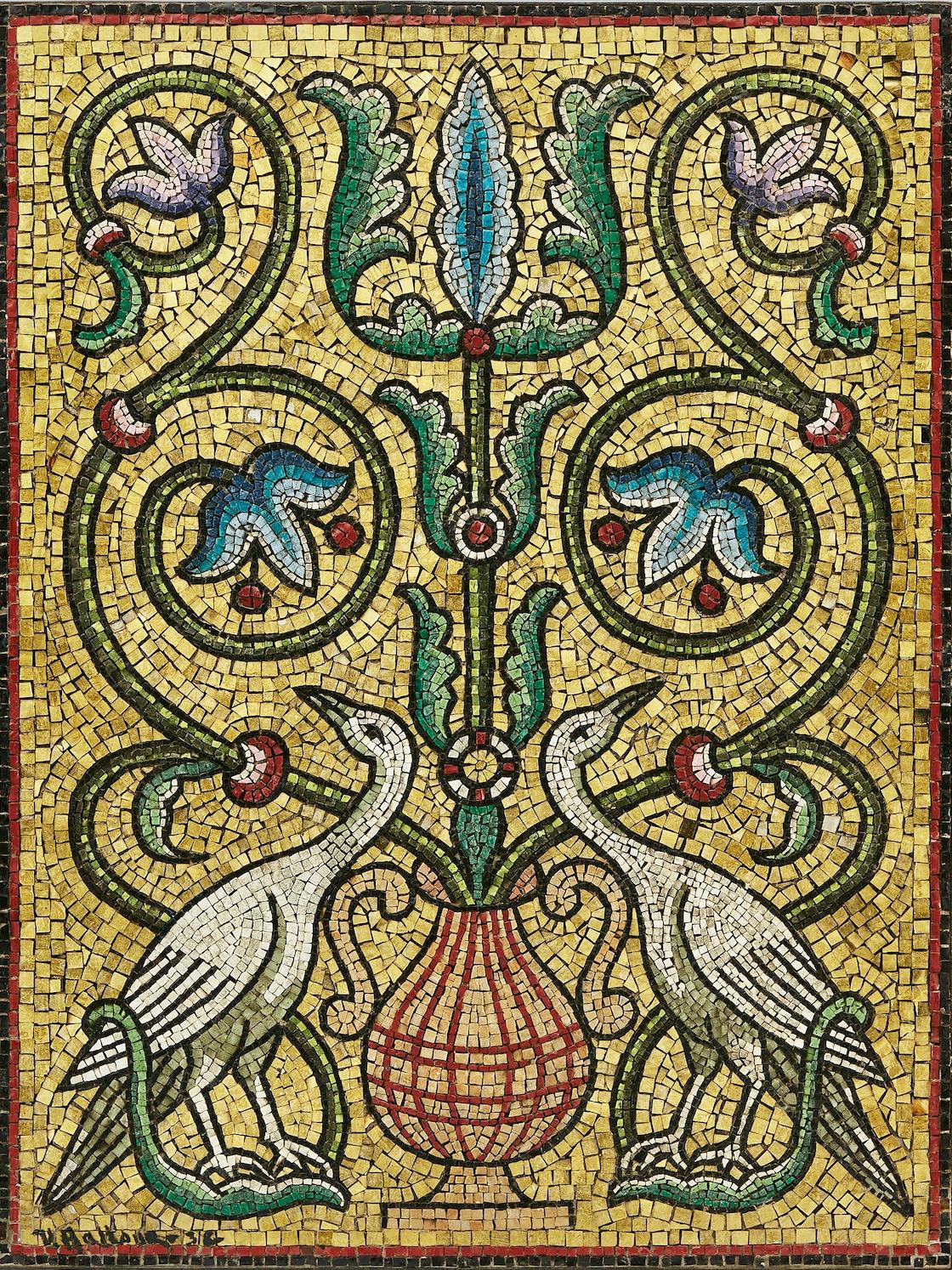 Uccelli e disegni floreali in mosaico dorato - Art Altro stile artistico di Veikko Aaltona