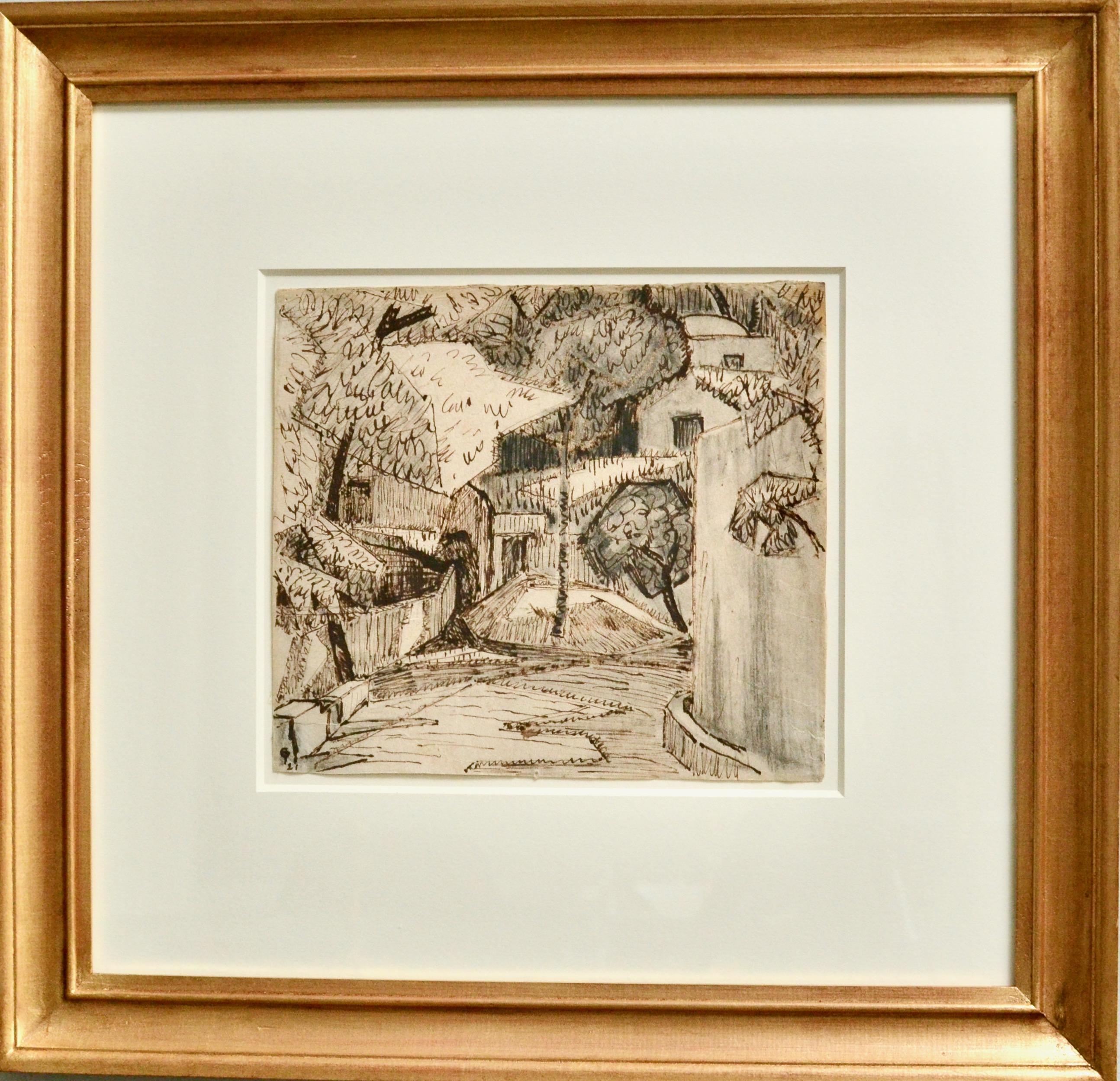 Carl Palme Landscape Art - Positano Village - Sepia Drawing 1920´s