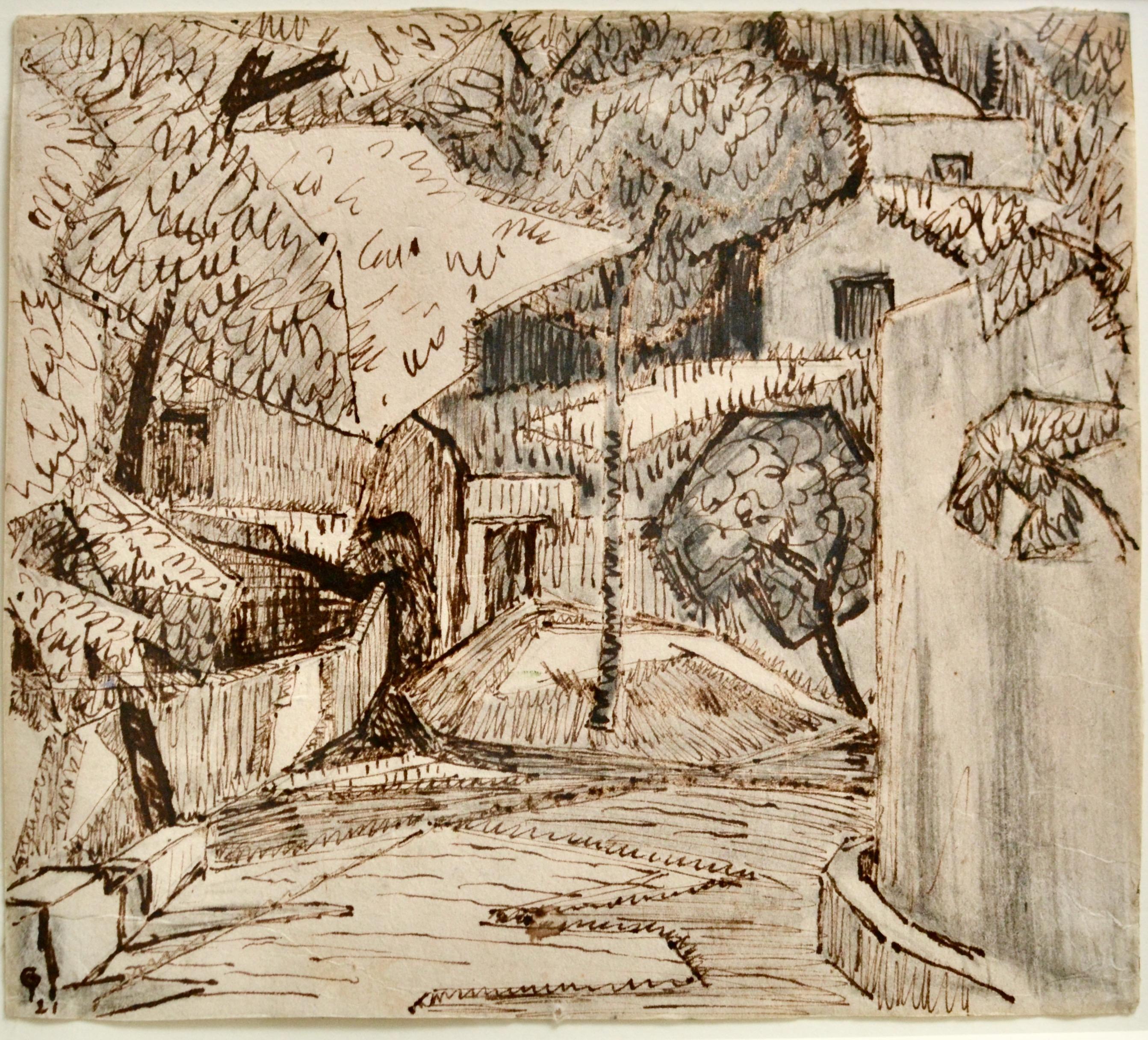 Positano Village - Sepia Drawing 1920´s - Art by Carl Palme
