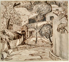 Positano Village Ink and Watercolor Drawing, Signed, Circa 1921