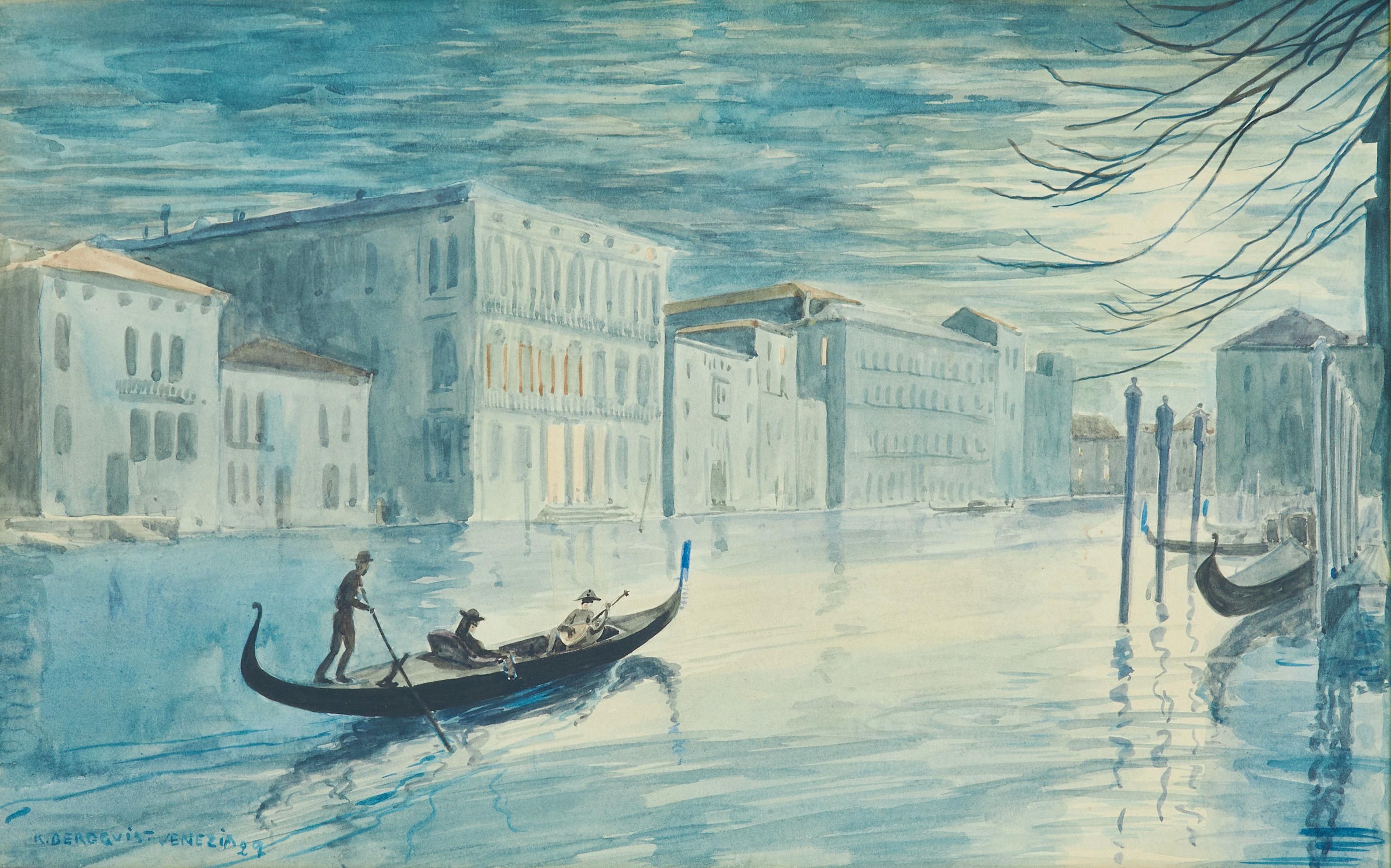 Escena a la luz de la luna en Venecia con góndola - Art Otro estilo de arte de Karl Bergqvist