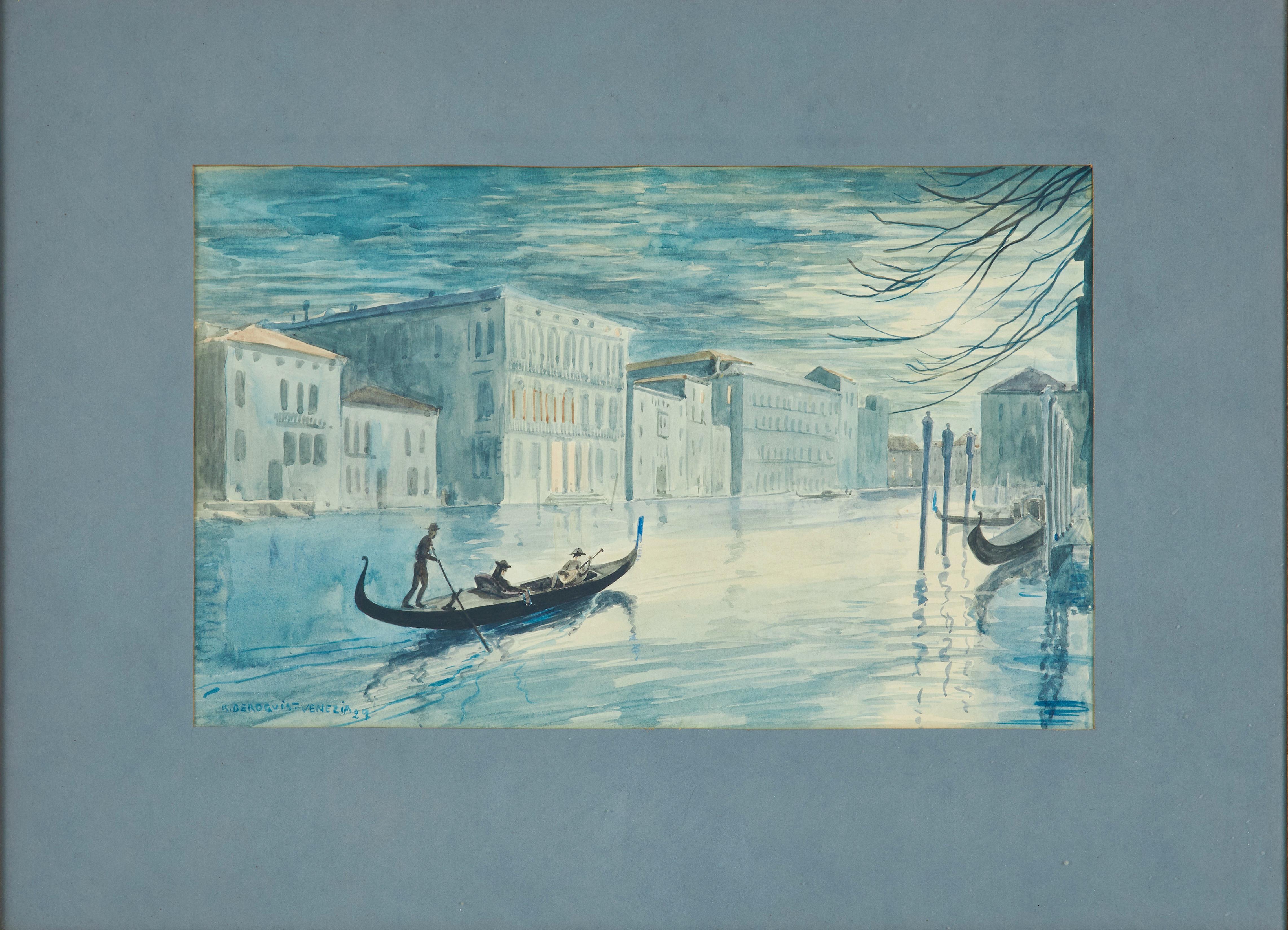 Escena a la luz de la luna en Venecia con góndola - Art de Karl Bergqvist