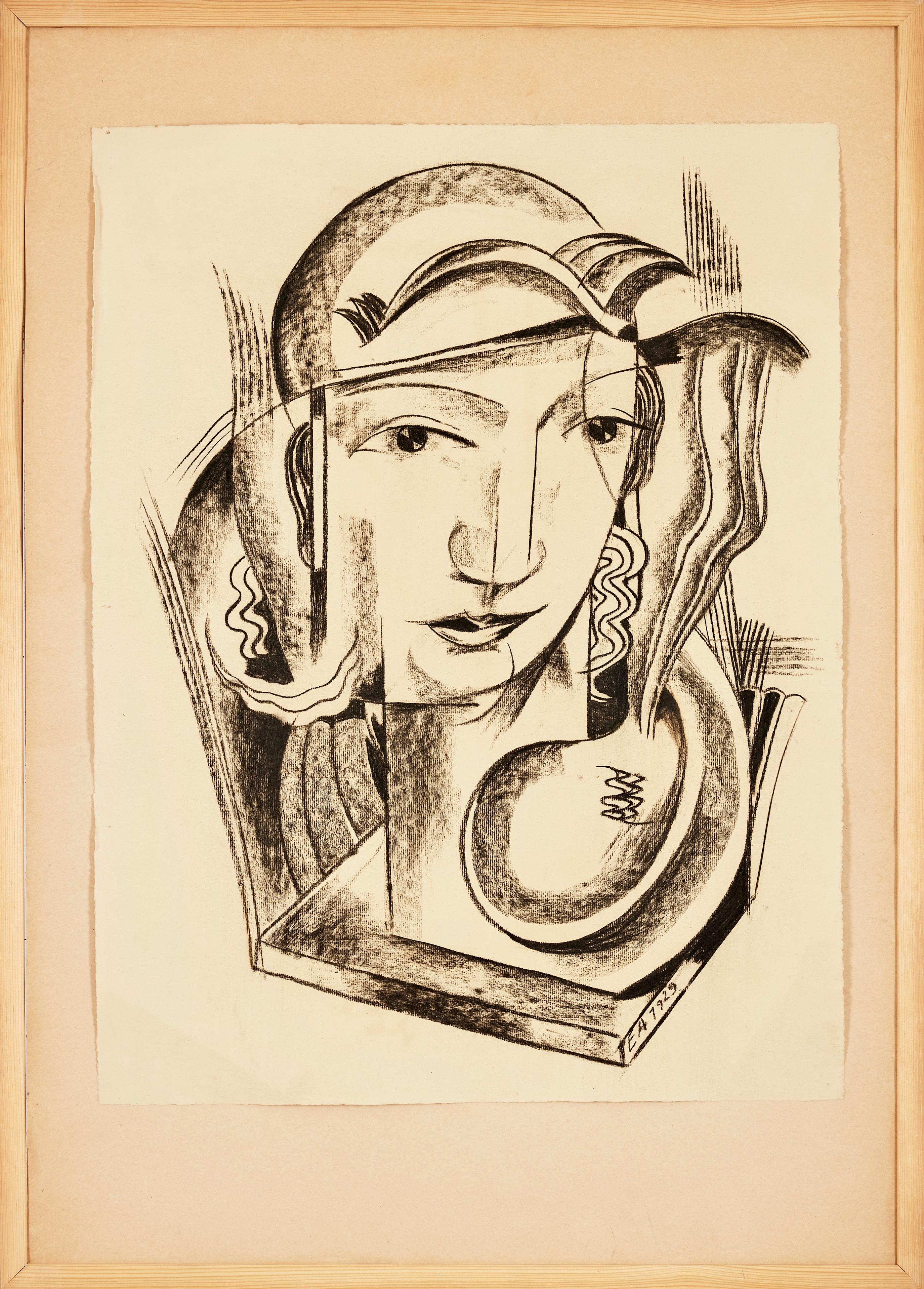 Eine interessante und sehr dekorative Kreidezeichnung von Edvard Andersson, 1929. In einem ziemlich großen Maßstab gezeichnet. Signiert und datiert EA, 1929. Ein Tergo mit der Aufschrift 