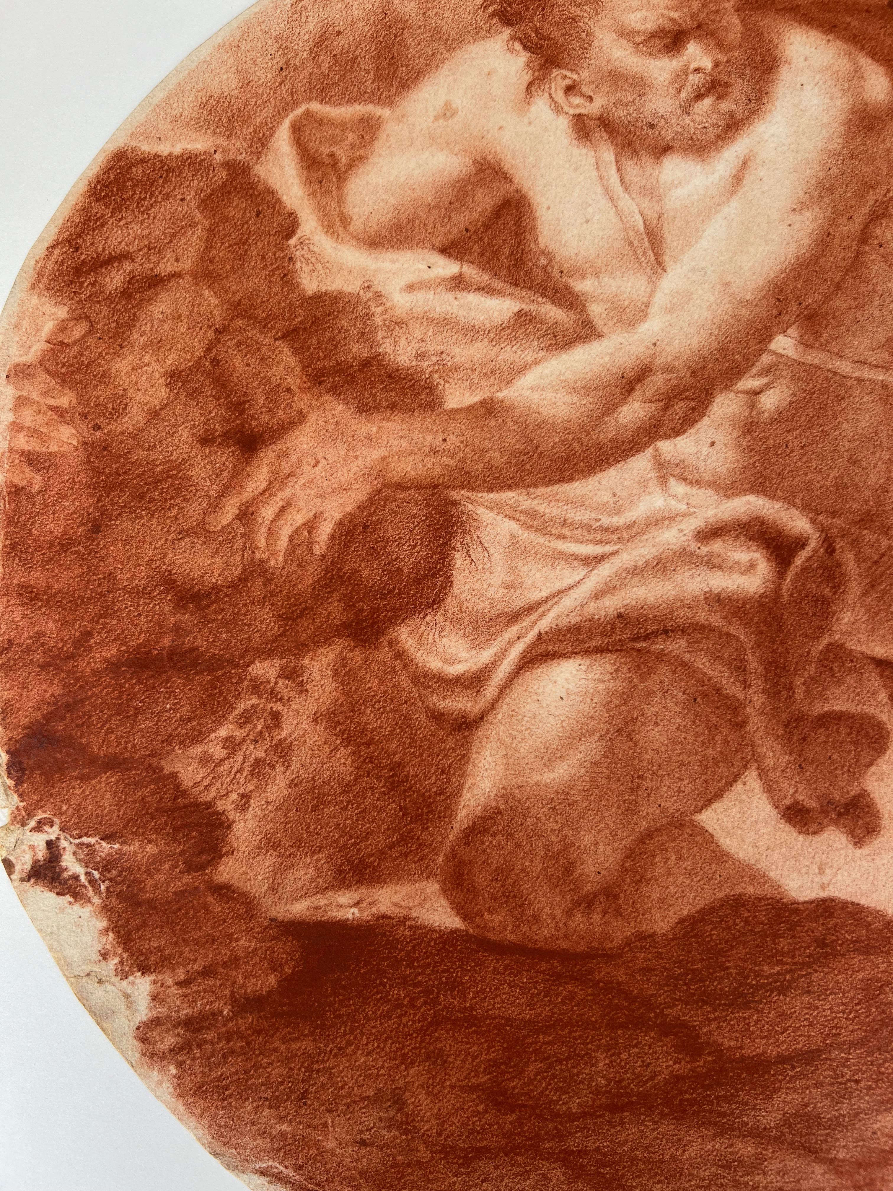 Italian School 18th Century Red Chalk Drawing, Polyphemus, Acis and Galatea For Sale 6