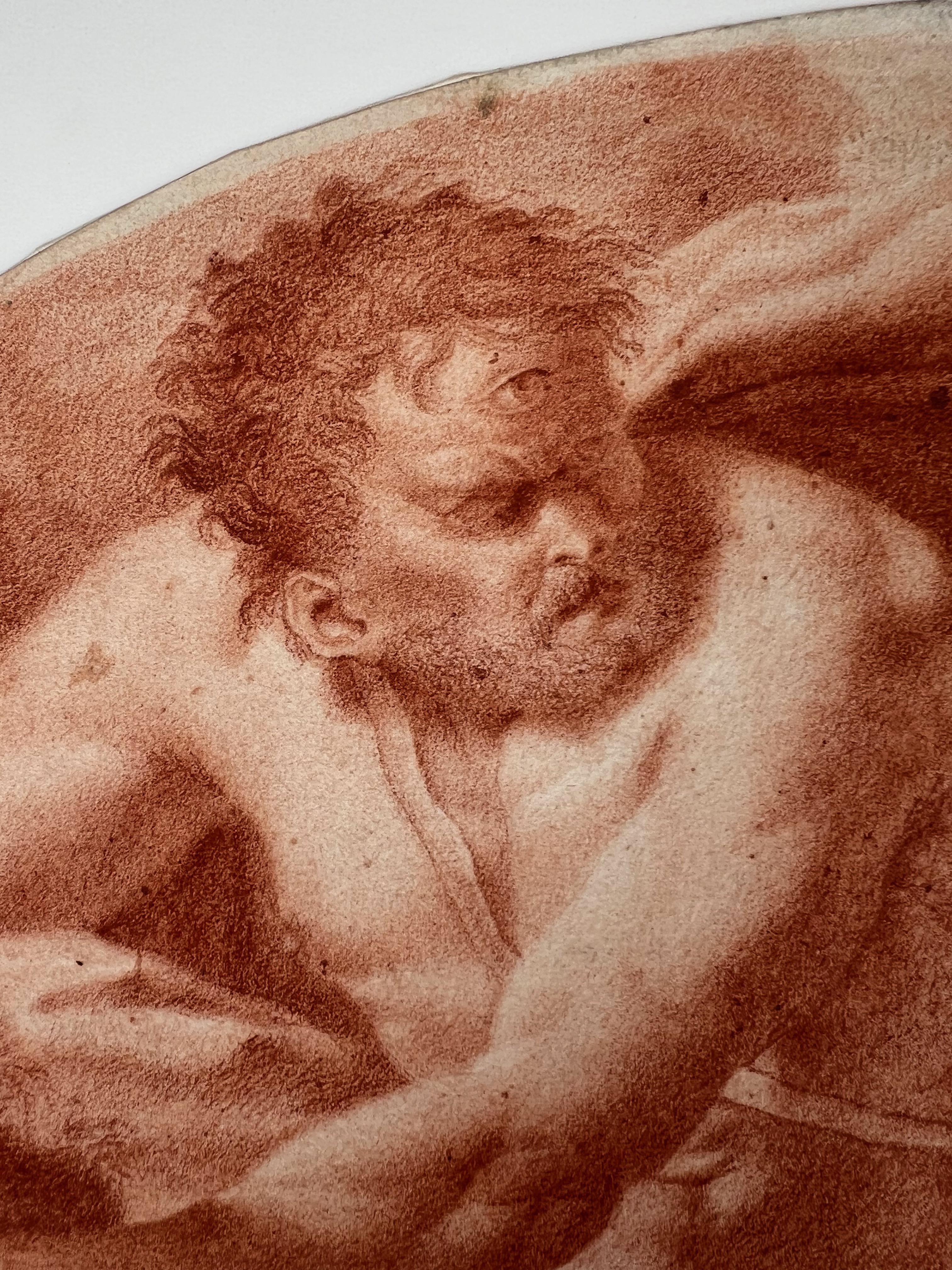 Italian School 18th Century Red Chalk Drawing, Polyphemus, Acis and Galatea - Brown Figurative Art by Unknown