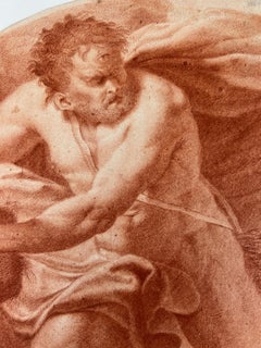 Disegno a gesso rosso del XVIII secolo di scuola italiana, Polifemo, Acis e Galatea