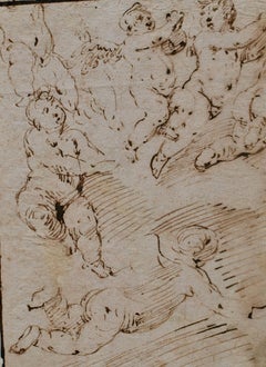 17th Century Italian Ink Drawing of 6 Putti, Unframed, Good Condition