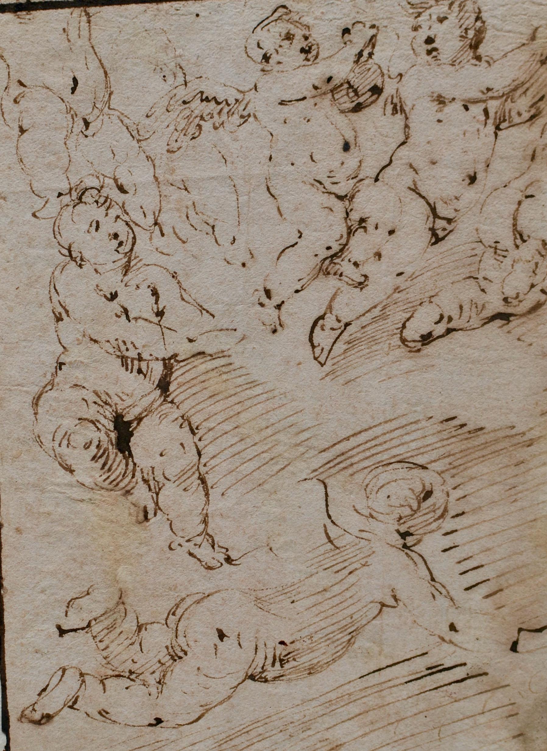Dessin de Putti de l'école italienne du 17e siècle - Marron Figurative Art par Unknown