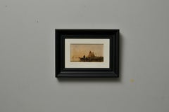 Twilight with Fishing Figures, 1842 Watercolor Landscape, Signed