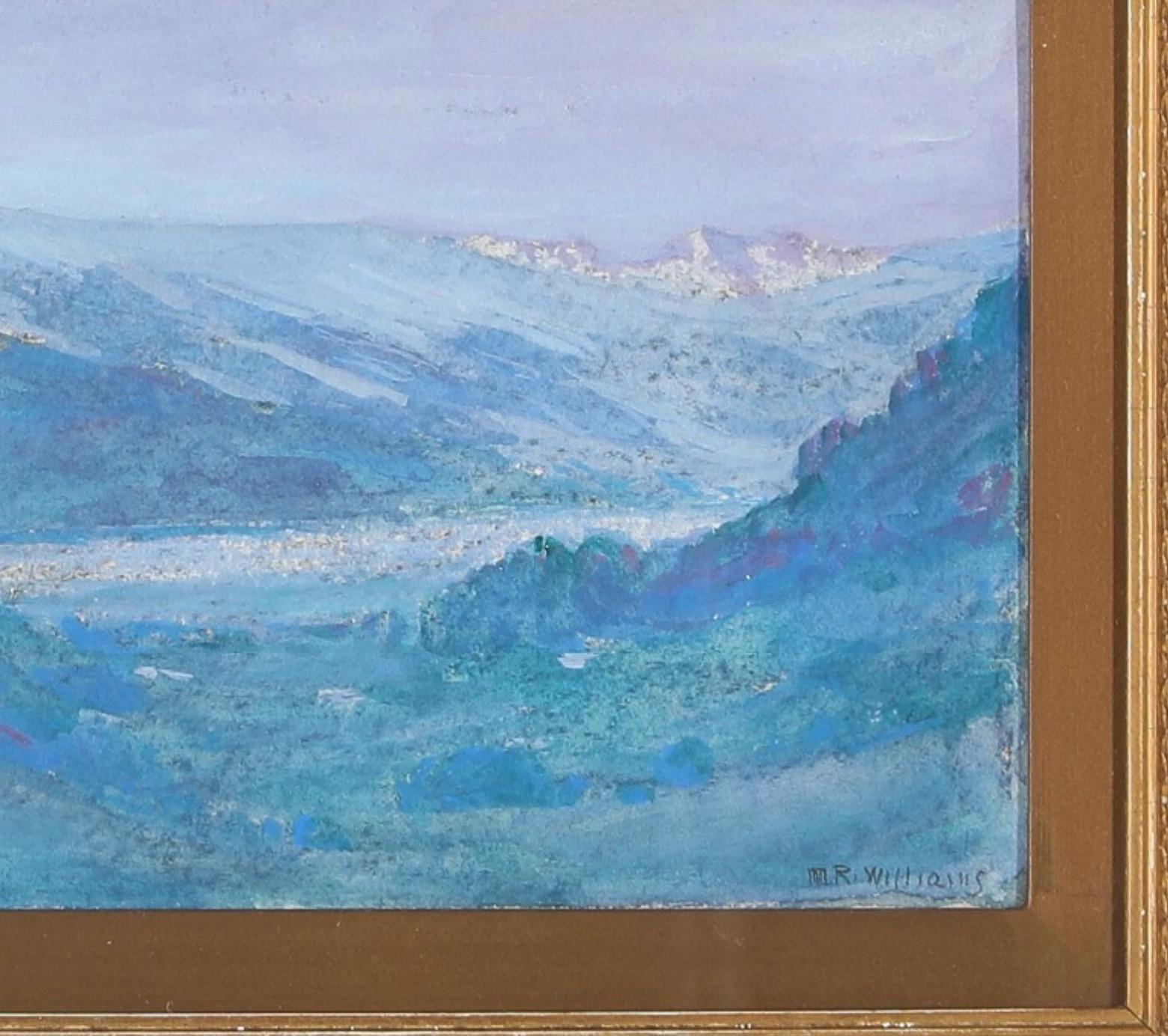 Mountain and Lake View, Gruyères - Brown Landscape Art by Mary Rogers Williams