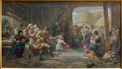 Village Dancing Scene, 19th Century Watercolor, English School, Signed