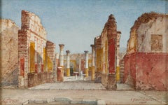 Pompeii Ruins and Vesuvius - Watercolor 1918