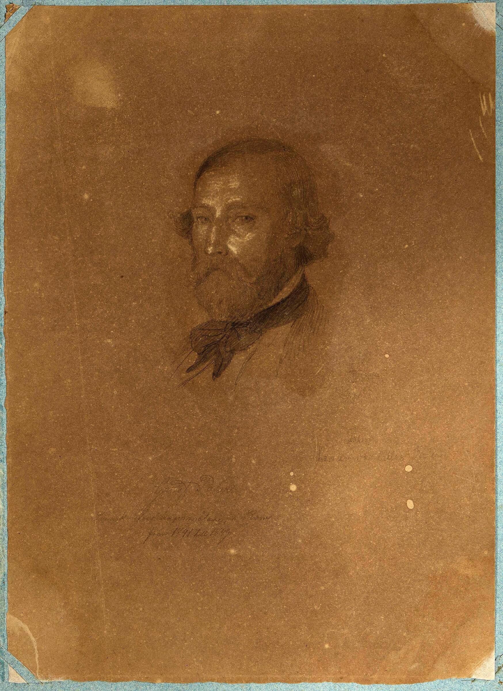 Portrait Gustav Wilhelm Palm - 19e siècle Crayon et pastel sur papier - Naturalisme Art par Lorenz Frölich