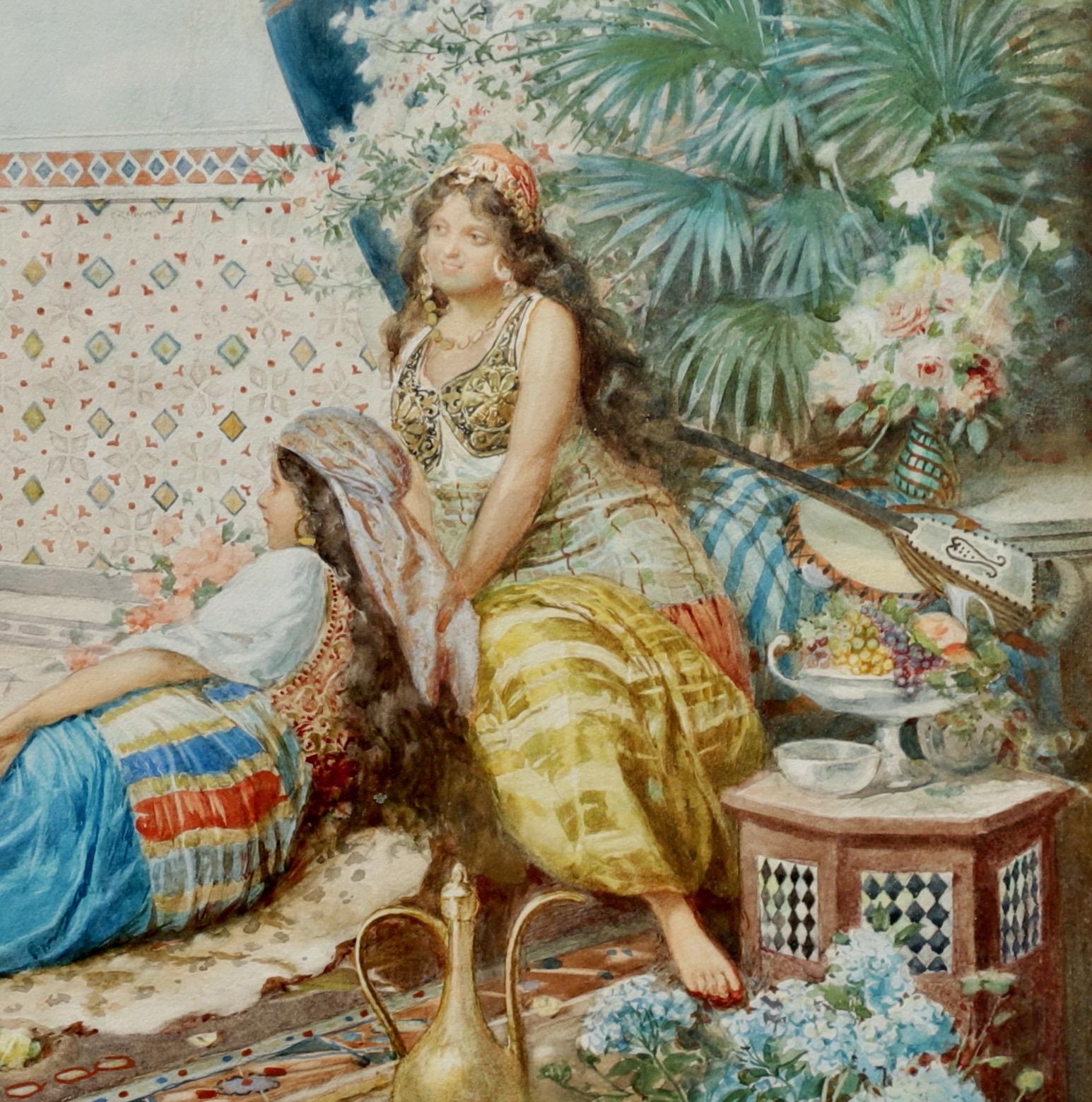 Harem Scene with Musician and Monkey - Italian School Art by Cleto Luzzi