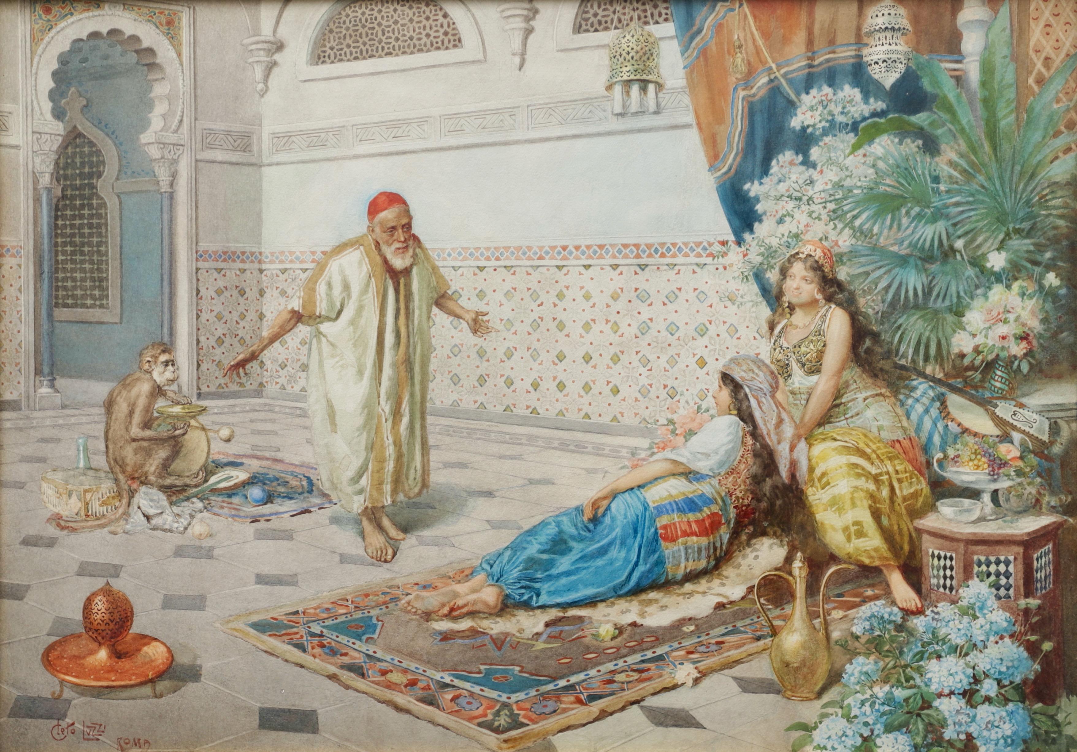 Harem Scene with Musician and Monkey For Sale 7