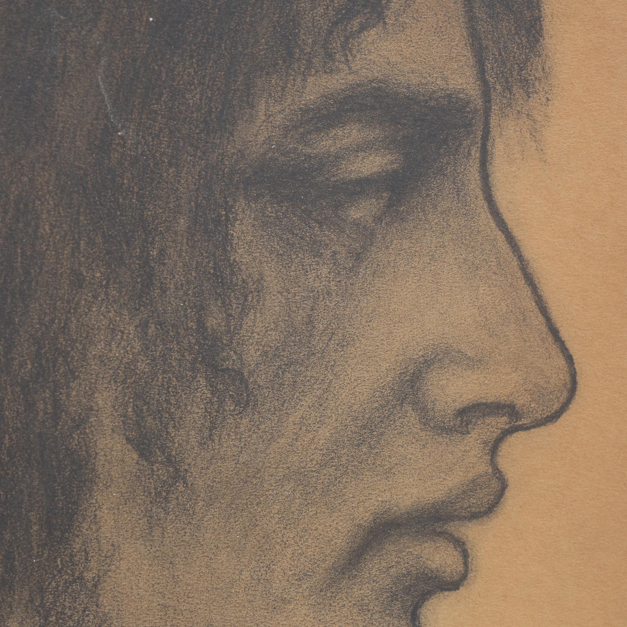 Portrait de femme à la mine de plomb sur papier par Johannes Collin (1873-1951), signé 