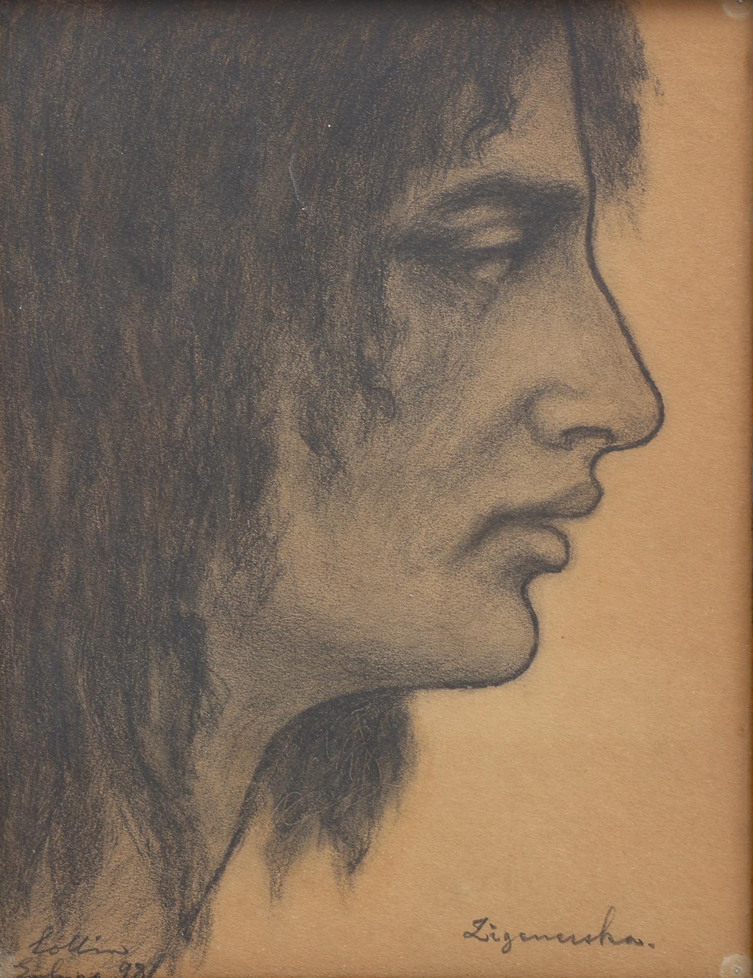 Portrait d'une gitane - Dessin du 19e siècle - Autres styles artistiques Art par JOHANNES COLLIN