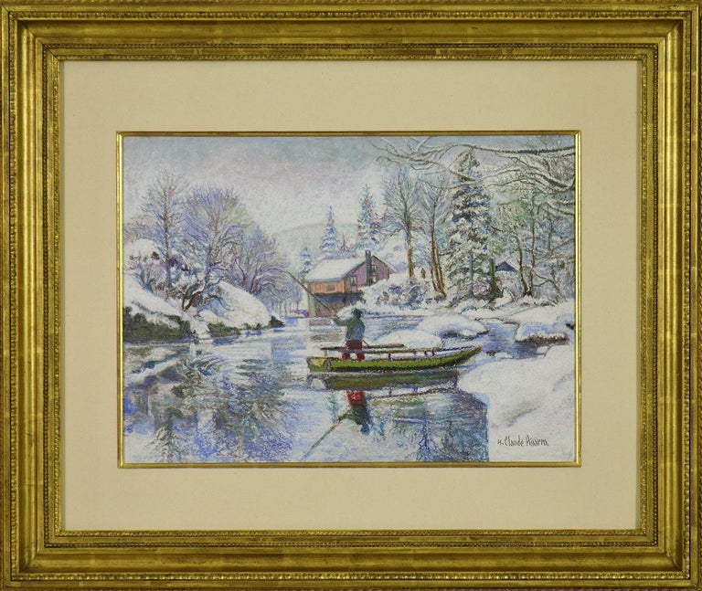 <i></noscript>Neige aux Bords du Doubs: la Barque Jura Neuchâtelois en Hiver</i>, contemporary, by H. Claude Pissarro