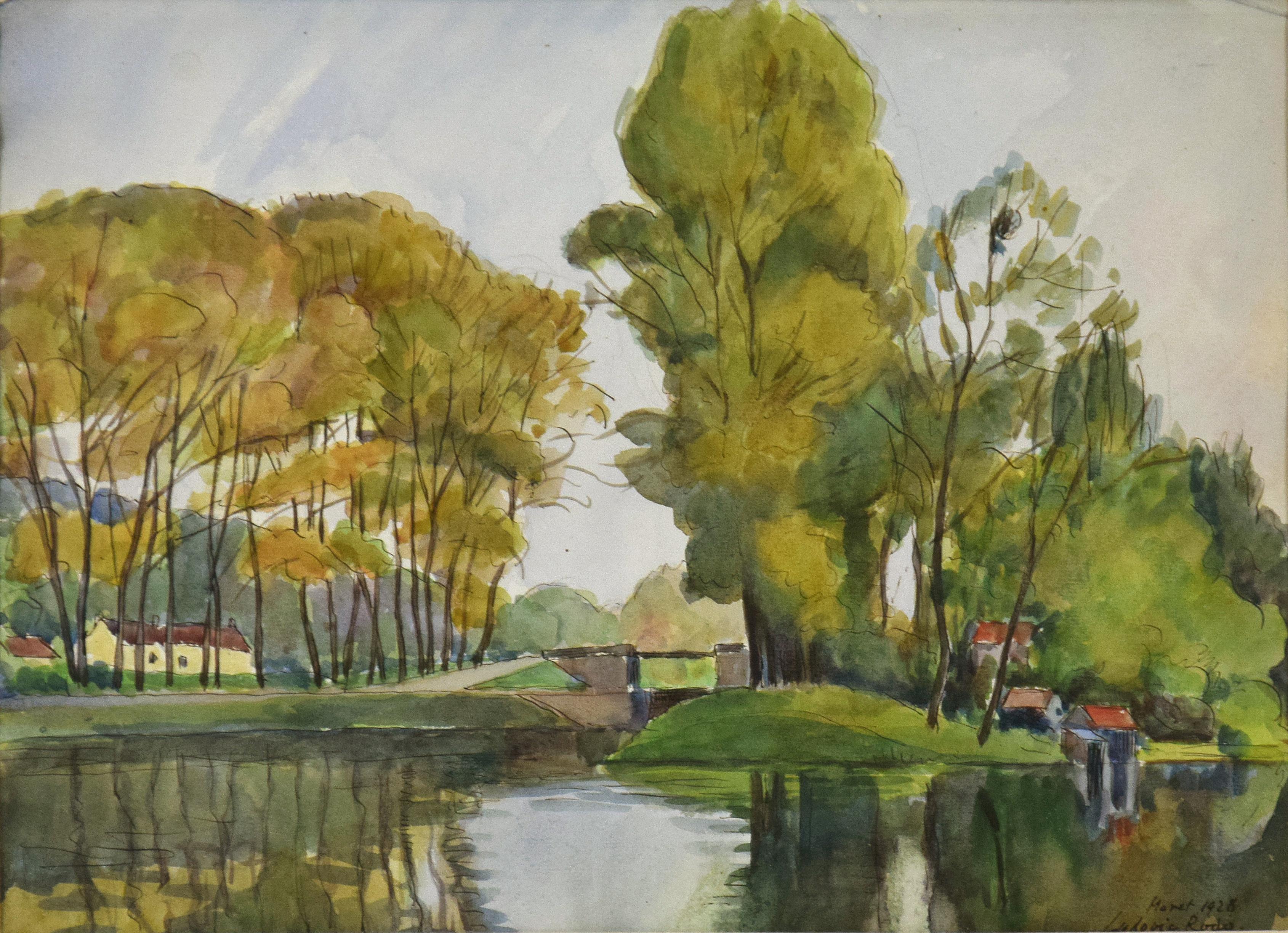 Moret-sur-Loing, 1928 watercolour landscape by Ludovic-Rodo Rodo Pissarro - Art by Ludovic-Rodo Pissarro