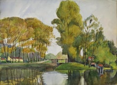 Moret-sur-Loing, 1928 watercolour landscape by Ludovic-Rodo Rodo Pissarro