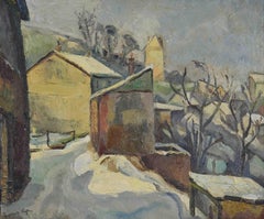 Neige  Rouen par GEORGES CYR - Scne de neige, peinture de paysage, huile sur toile